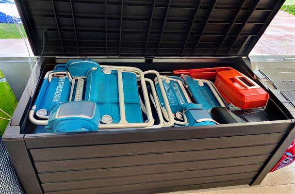 Beach chairs, sand toys, beach cart, and more.