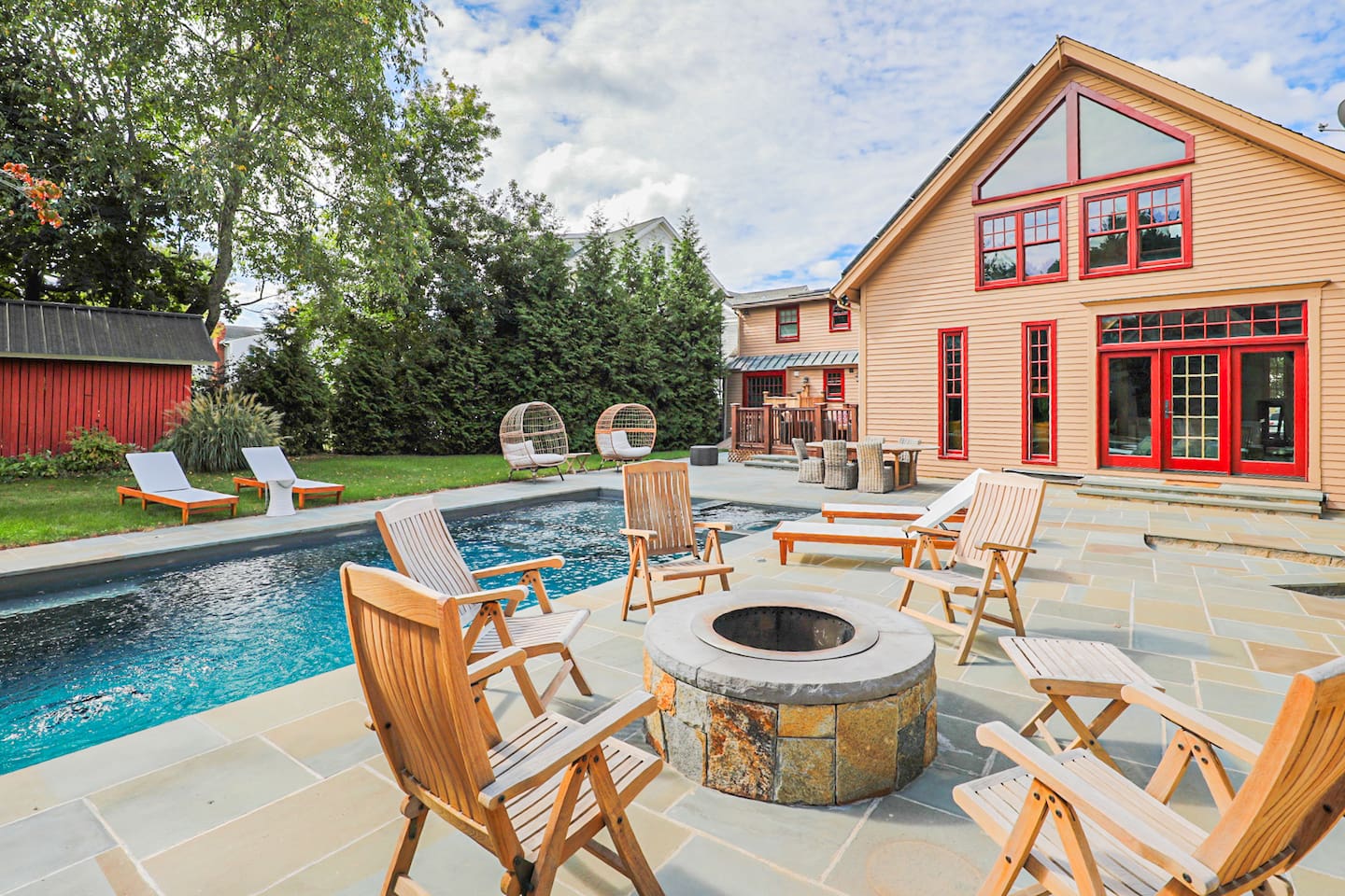 Outdoor area adjoining two homes with outdoor entertaining and lounging