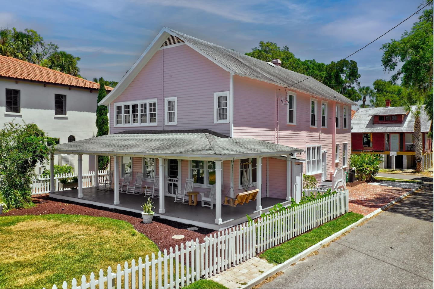 Back porch and parking on brick driveway