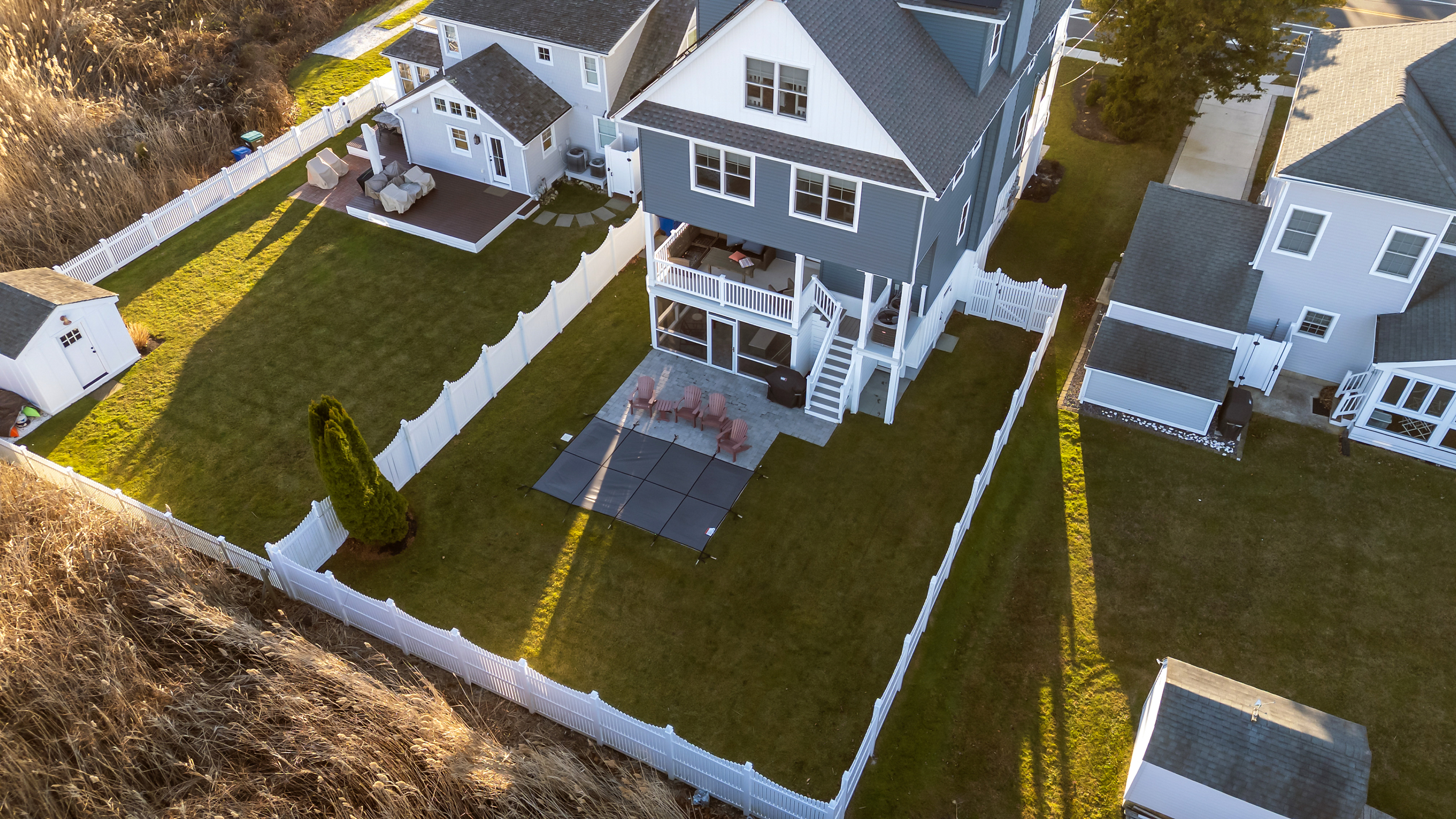 Aerial View Of Private In-Ground Pool in Large Rear Fenced in Yard
