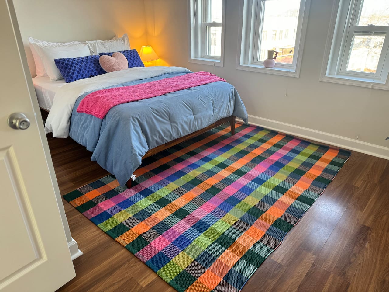 Colorful bedroom perfect for families or groups.