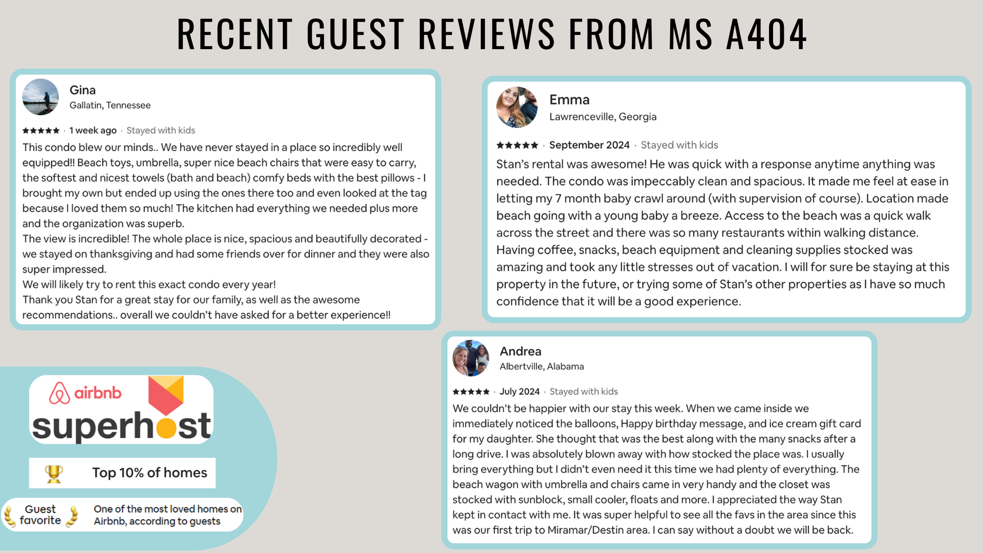 Recent reviews from happy guests show that you are in good hands!