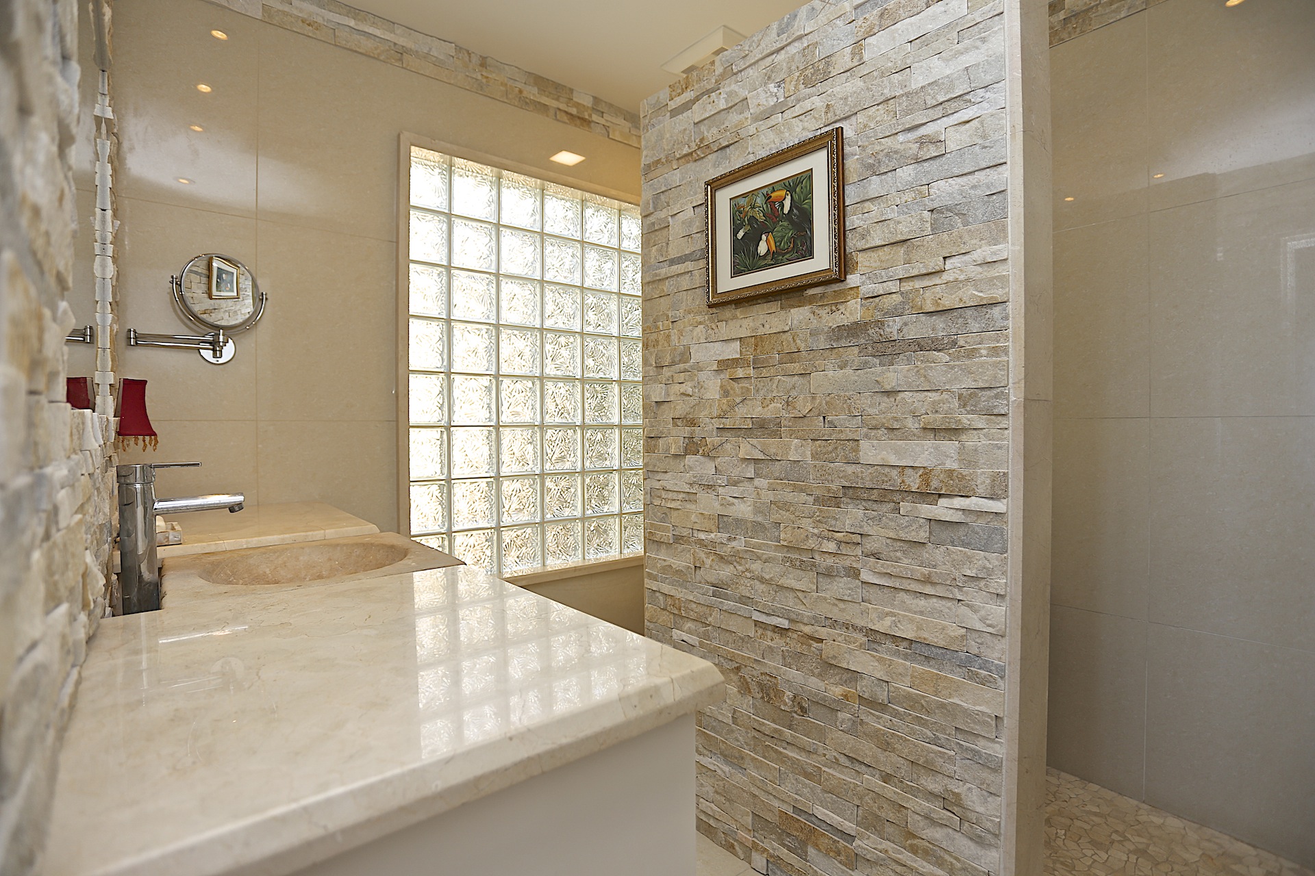 Master Bath dressed in Travertine
