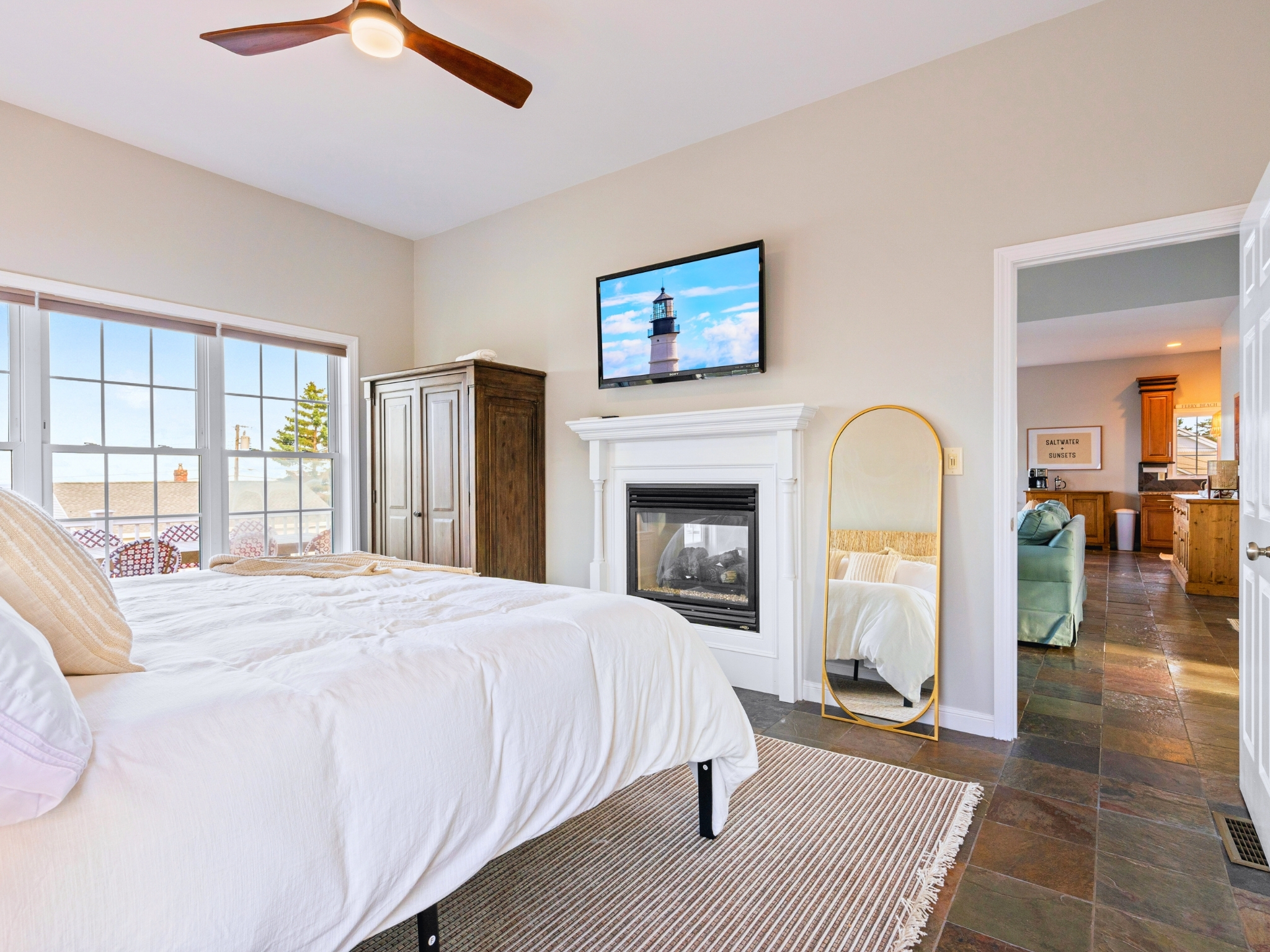 Retreat to the master bedroom, where a cozy double-sided gas fireplace sets the perfect mood!