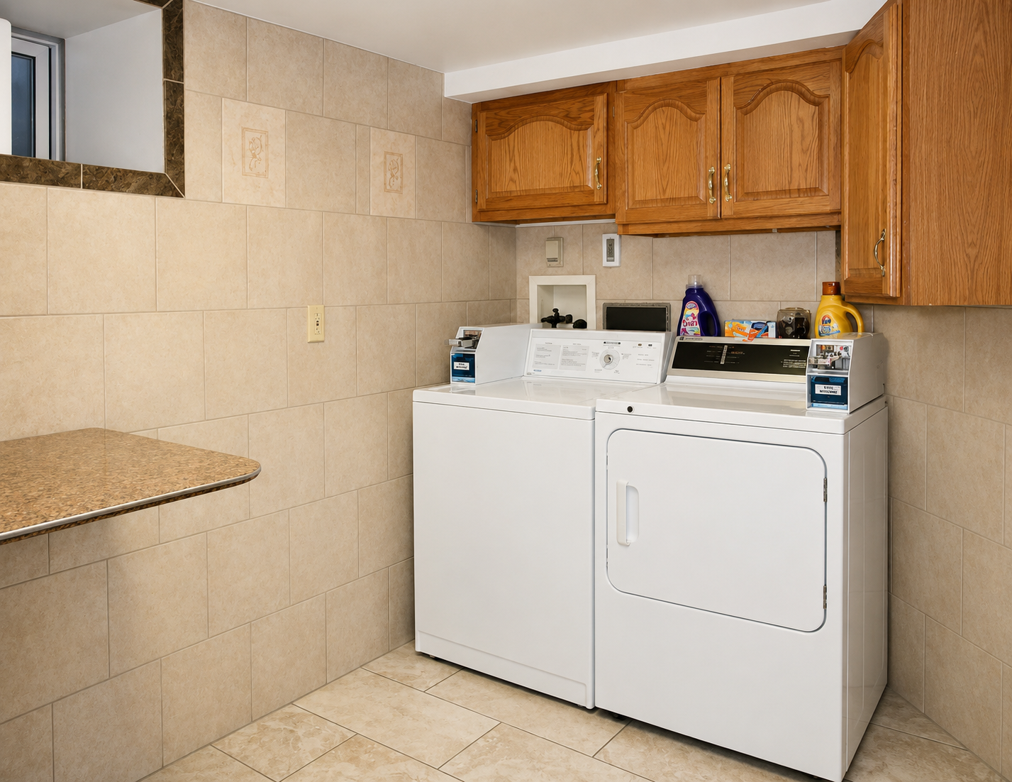Shared laundry room on site is FREE for all our Dugout guests (yes, they are coin op, but we provide the quarters!)