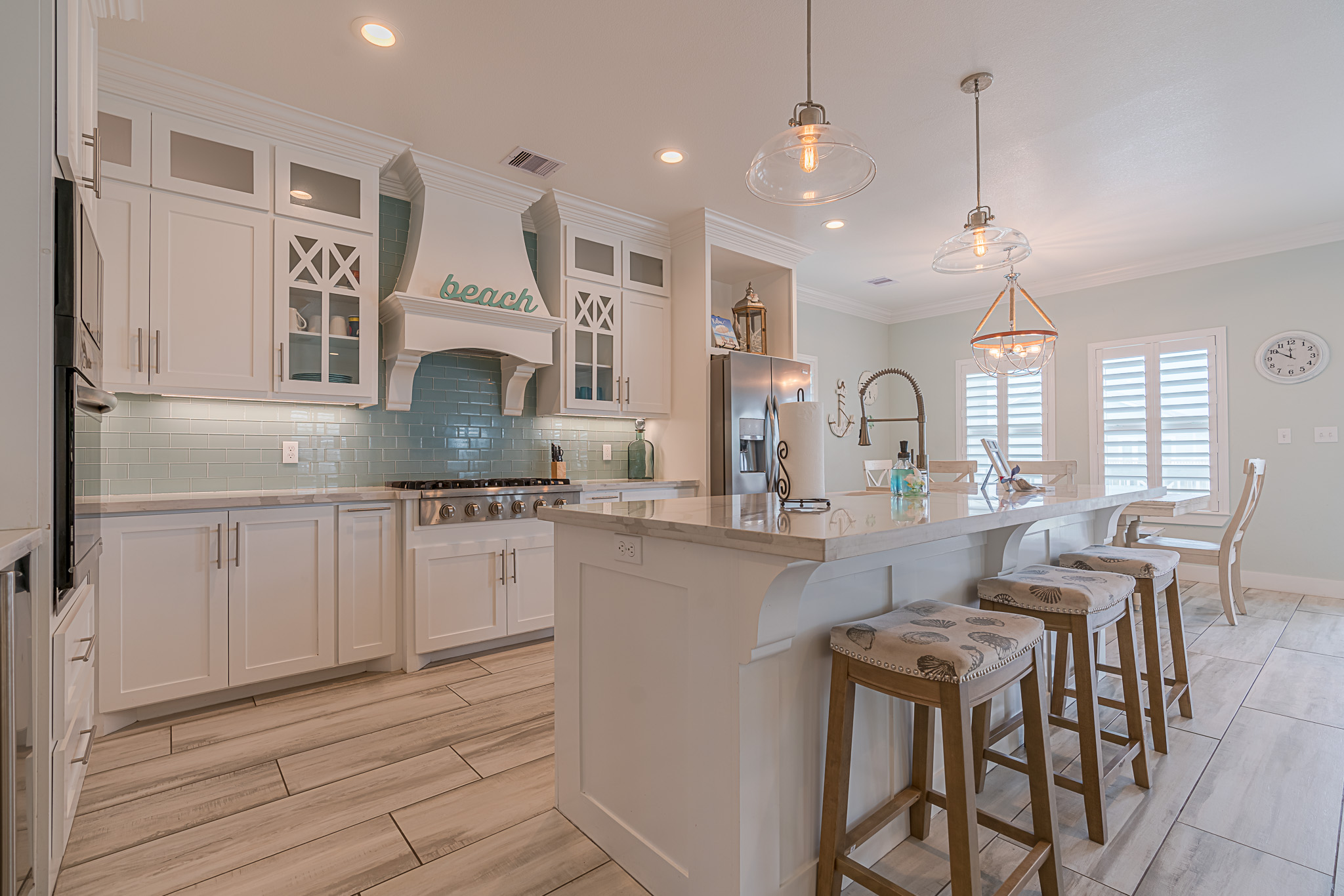 Gourmet kitchen and ice maker with wine cooler. Fully equipped kitchen - pots, pans, etc. (not provided cooking oil, spices, any food items)