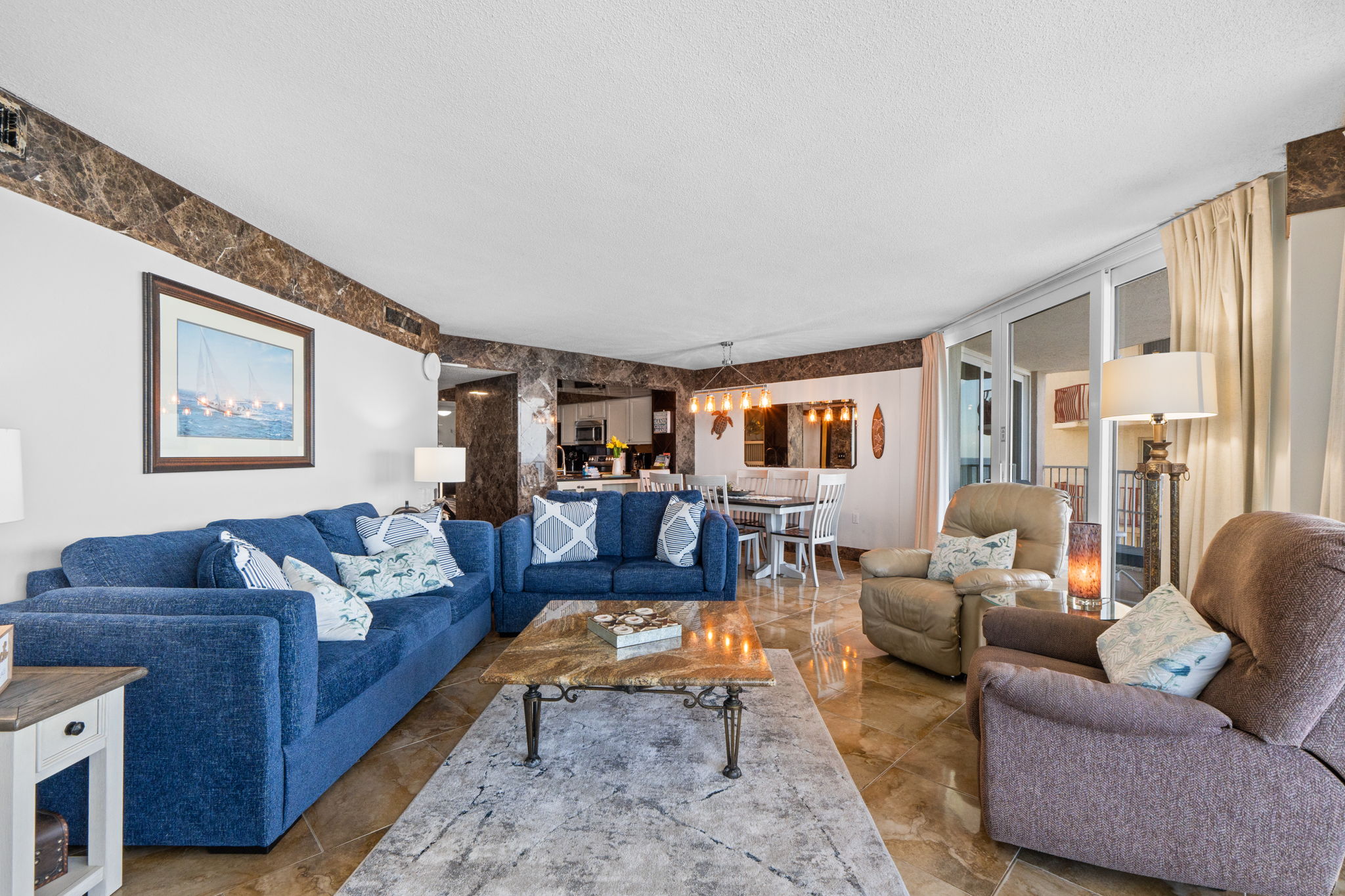 Living area with panoramic balcony and Gulf views