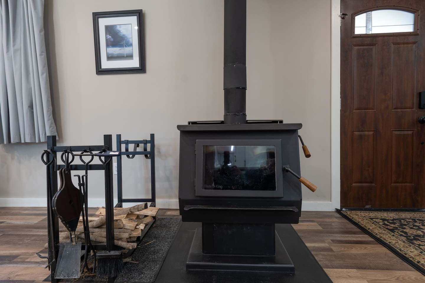 Wood burning stove that can be started by hosts when outdoor temperatures are 32 degrees or lower throughout the day.