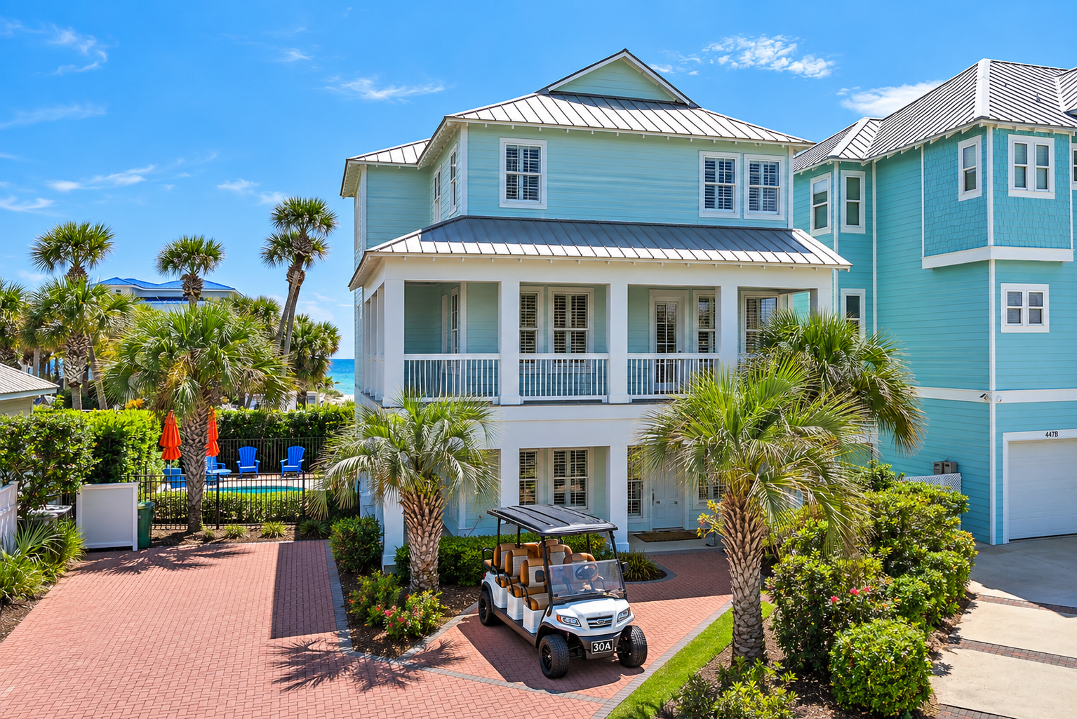 Enjoy effortless coastal living with a beautifully parked golf cart right at your doorstep. Perfect for exploring the community, heading to the beach, or simply enjoying everything 30A has to offer. 🌴🚙🌊