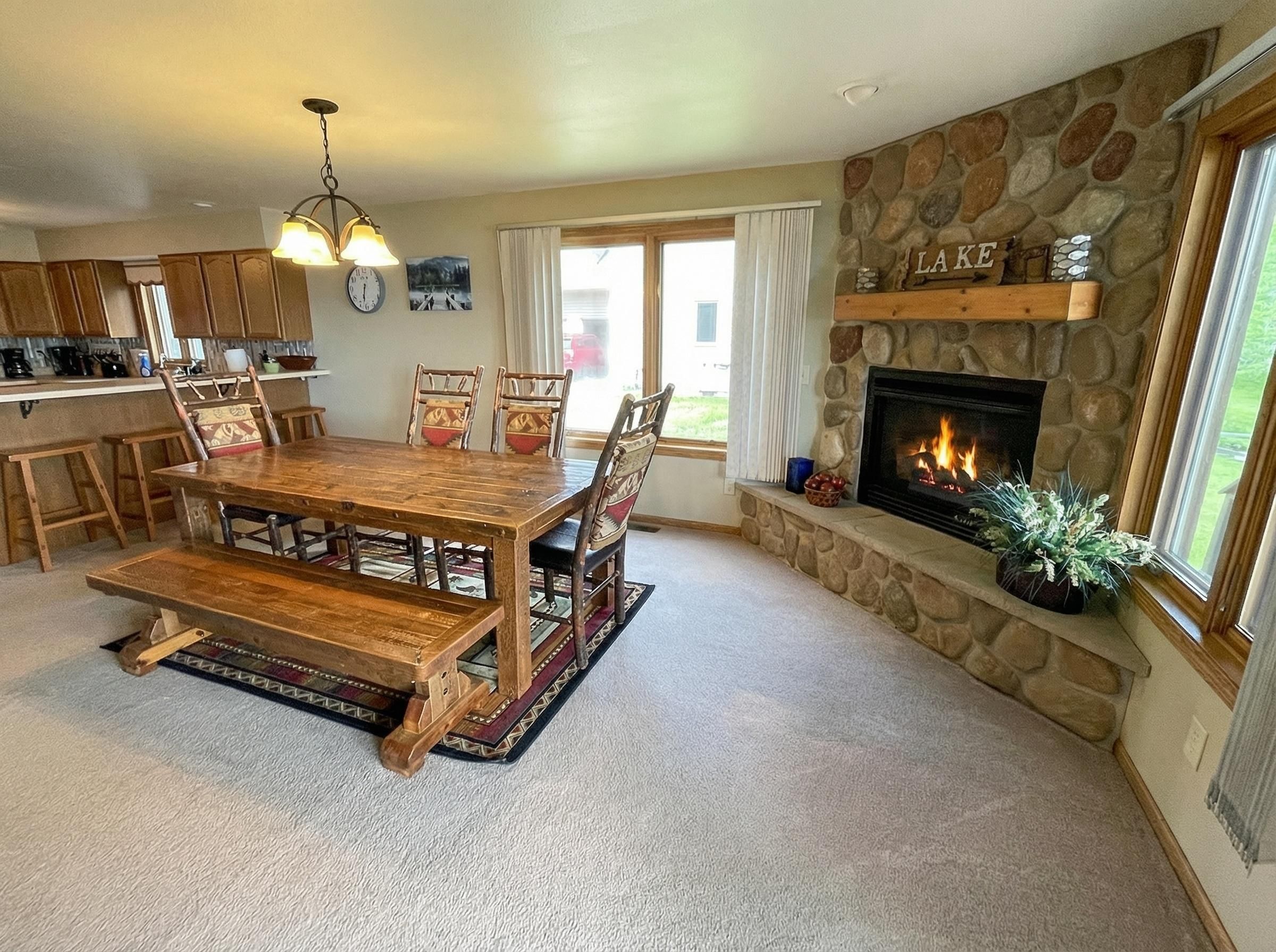 Dining Room - Upper Level Table with Fireplace (Alternate View)