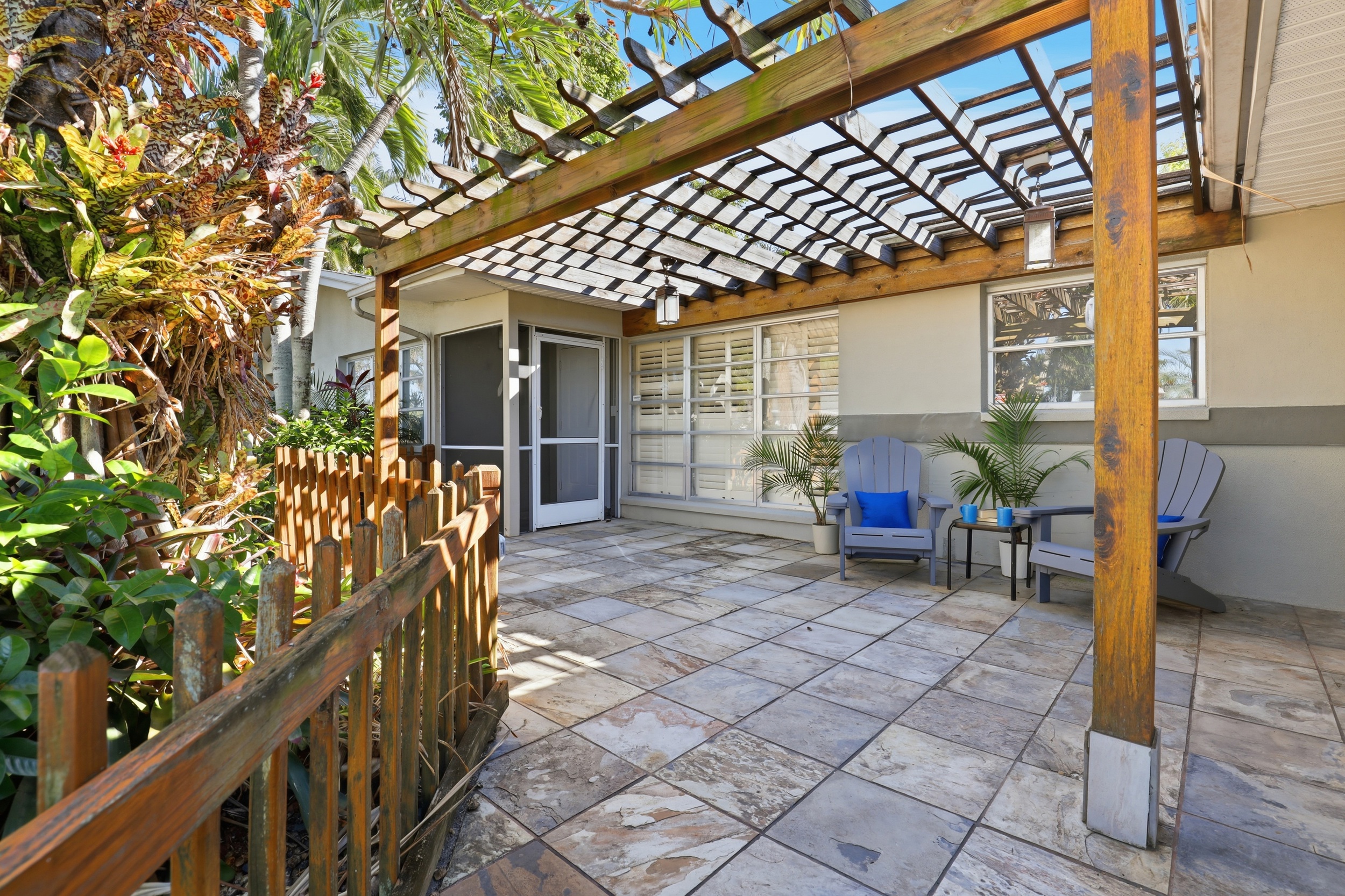 Relax on the porch overlooking the garden.