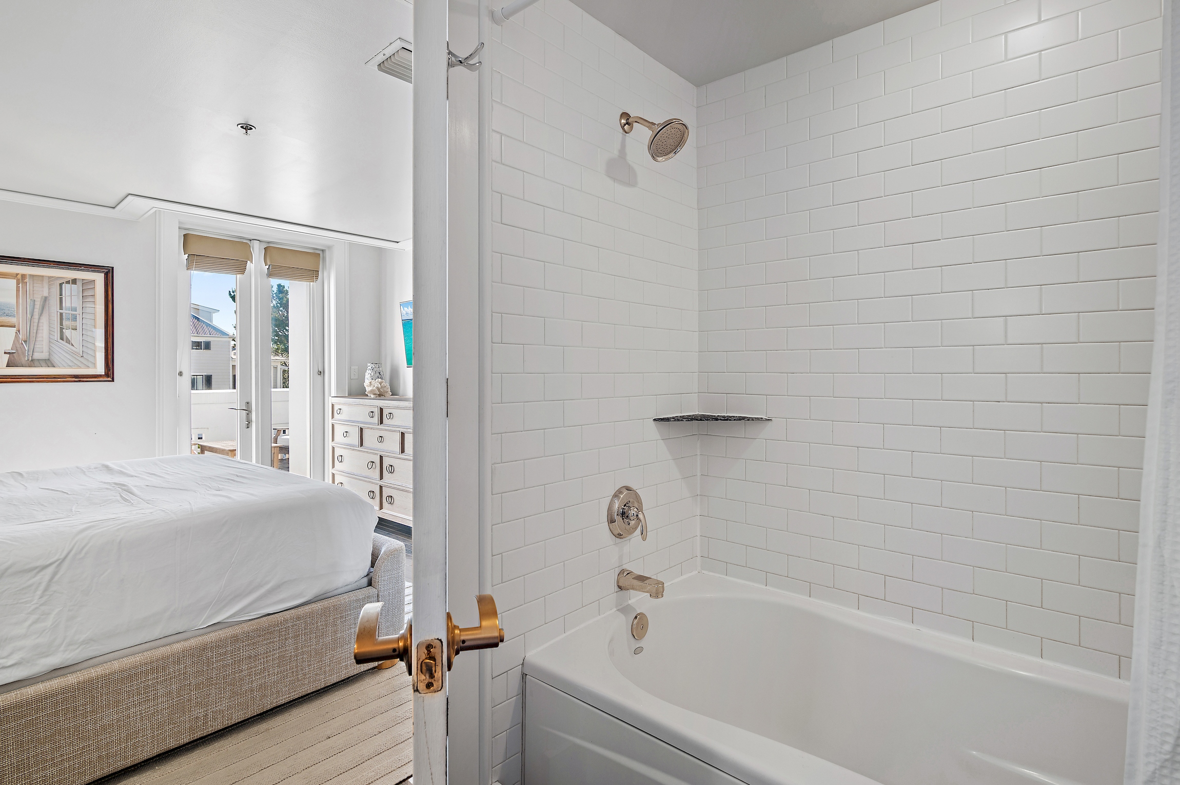 Large soaking tub and shower combo.