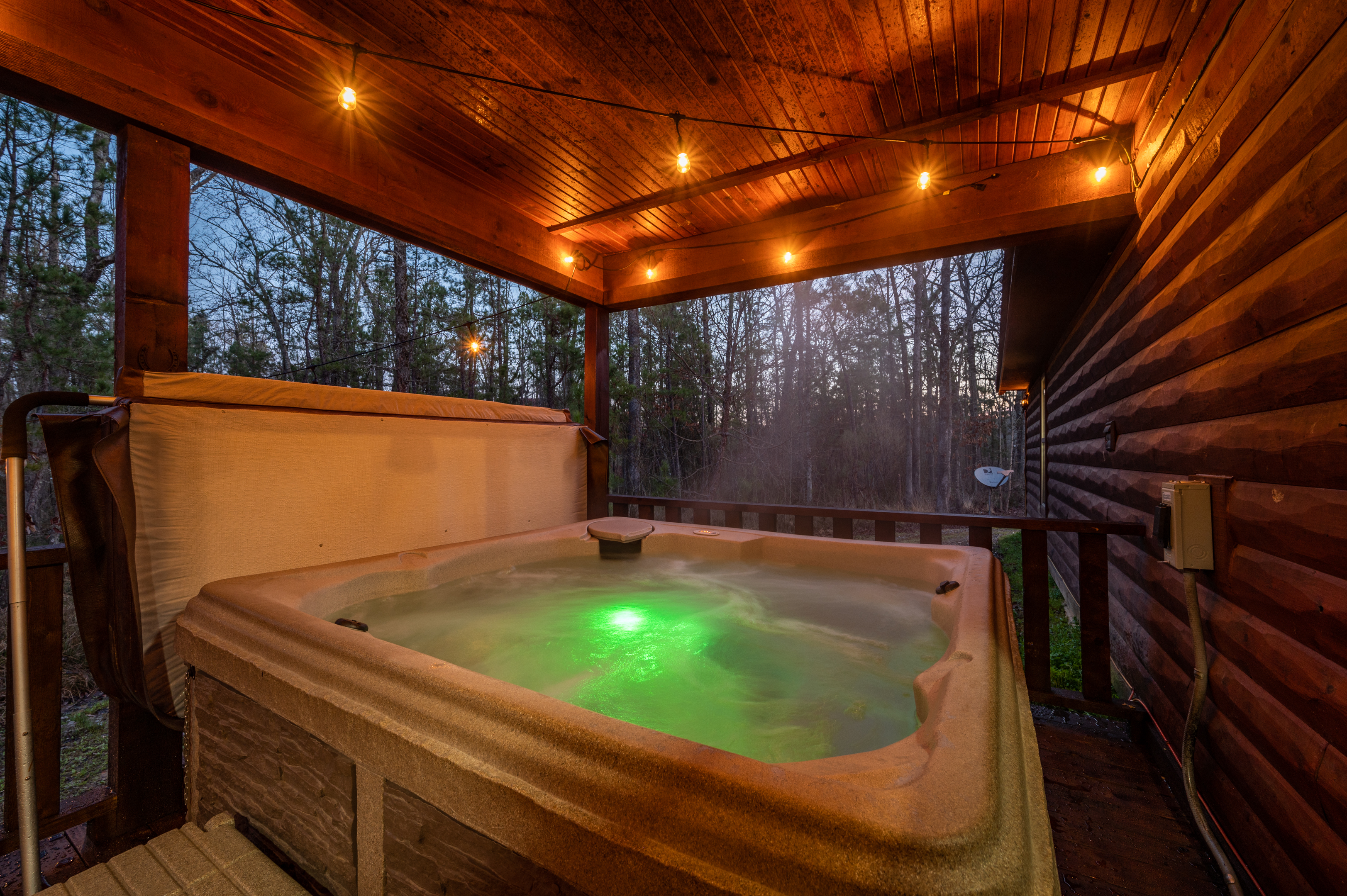 Enjoy the ultimate unwind in our luxurious hot tub. Whether it's a soak under the stars or a rejuvenating dip after a day of adventure, this bubbling oasis awaits your indulgence.