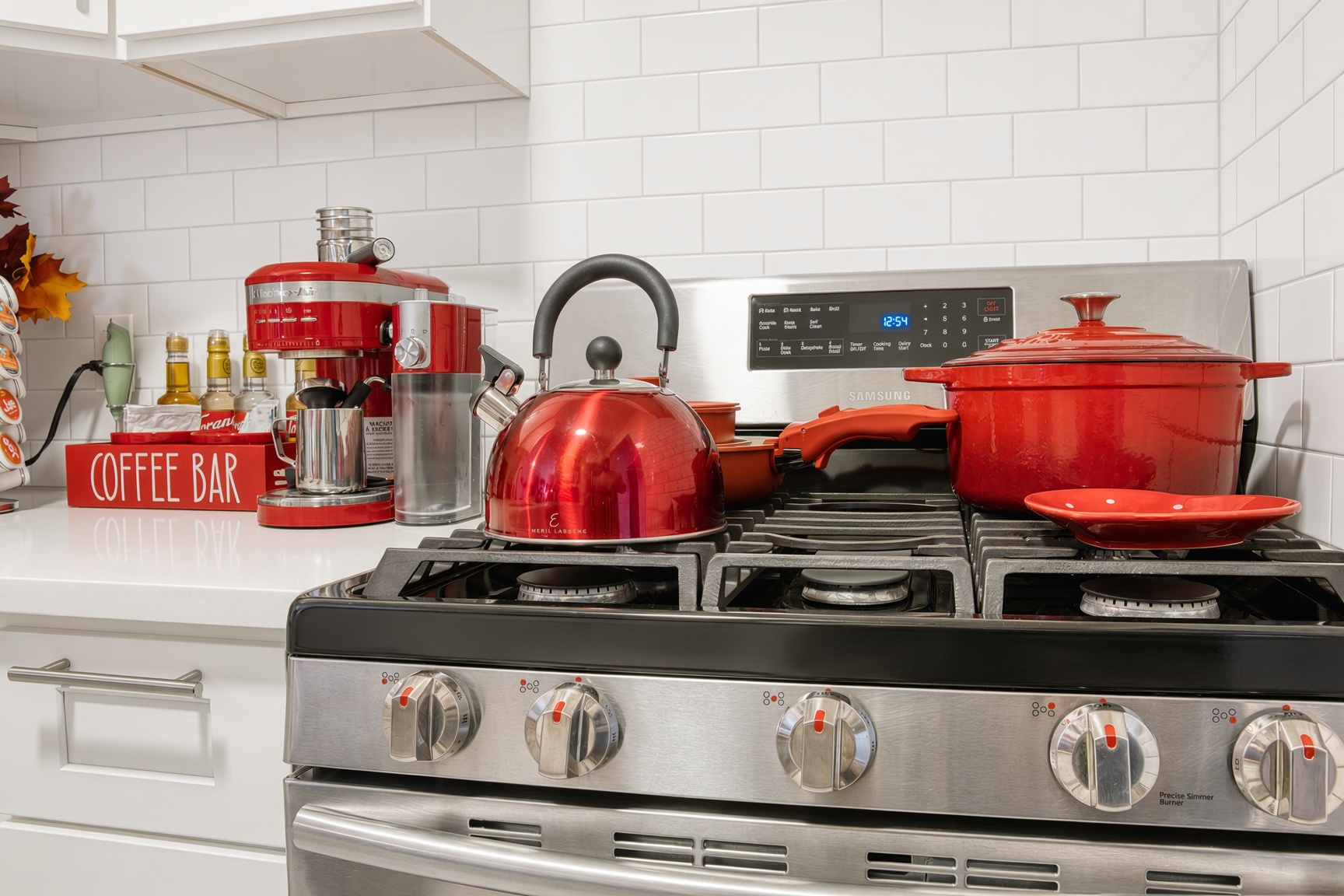 Fully stocked kitchen with stainless steel appliance, dishwasher.
