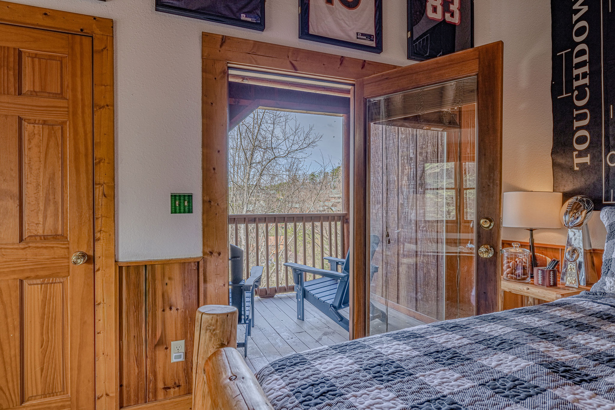 Upstairs king bedroom with quiet balcony