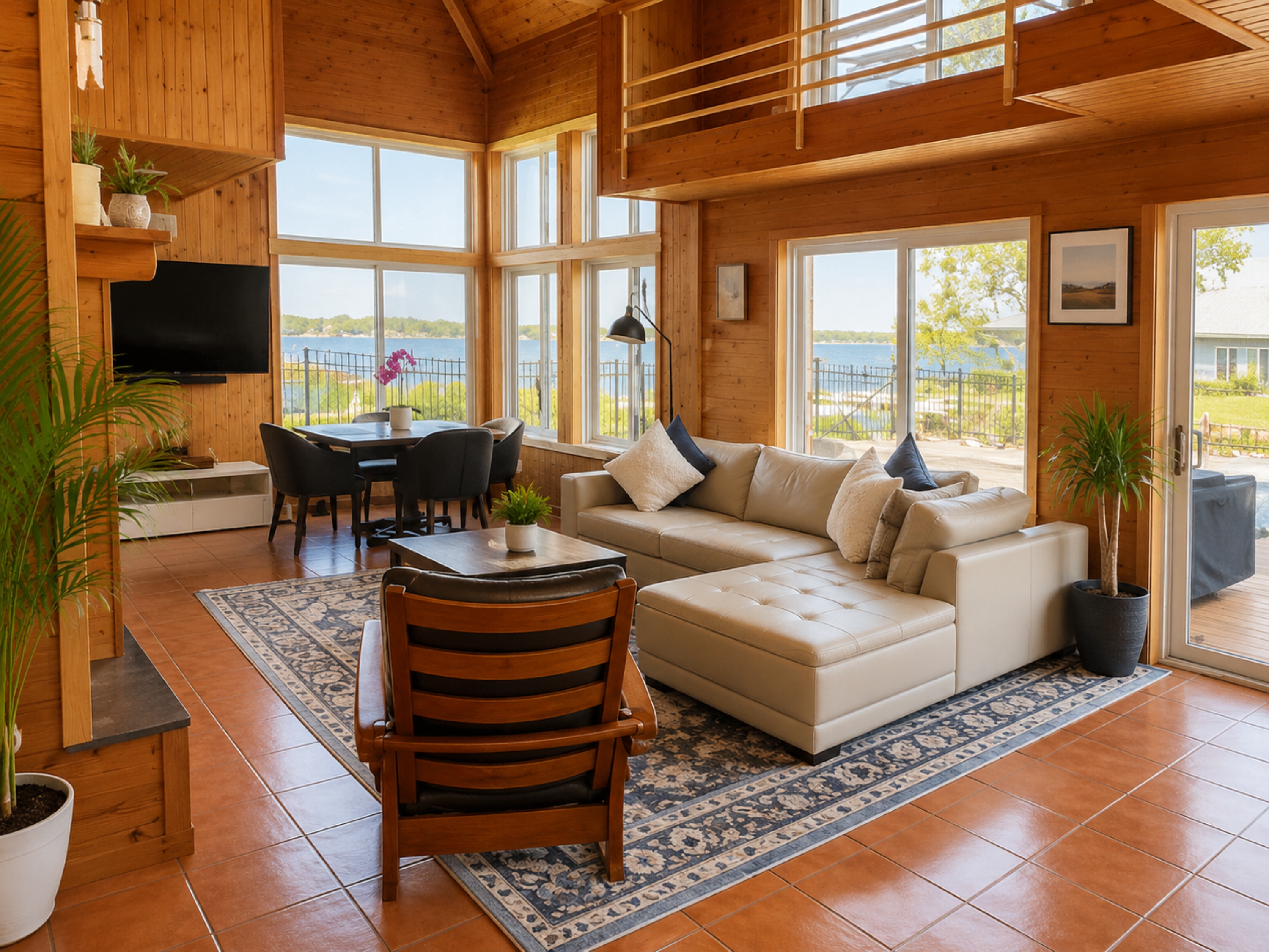 Cozy living room with great views. of the lake.