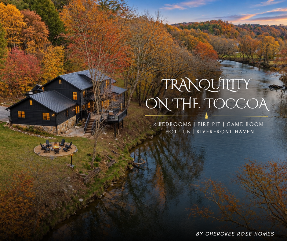 Tranquility on the Toccoa is your peaceful mountain escape, where the beauty of the river and surrounding woods set the pace for your stay.