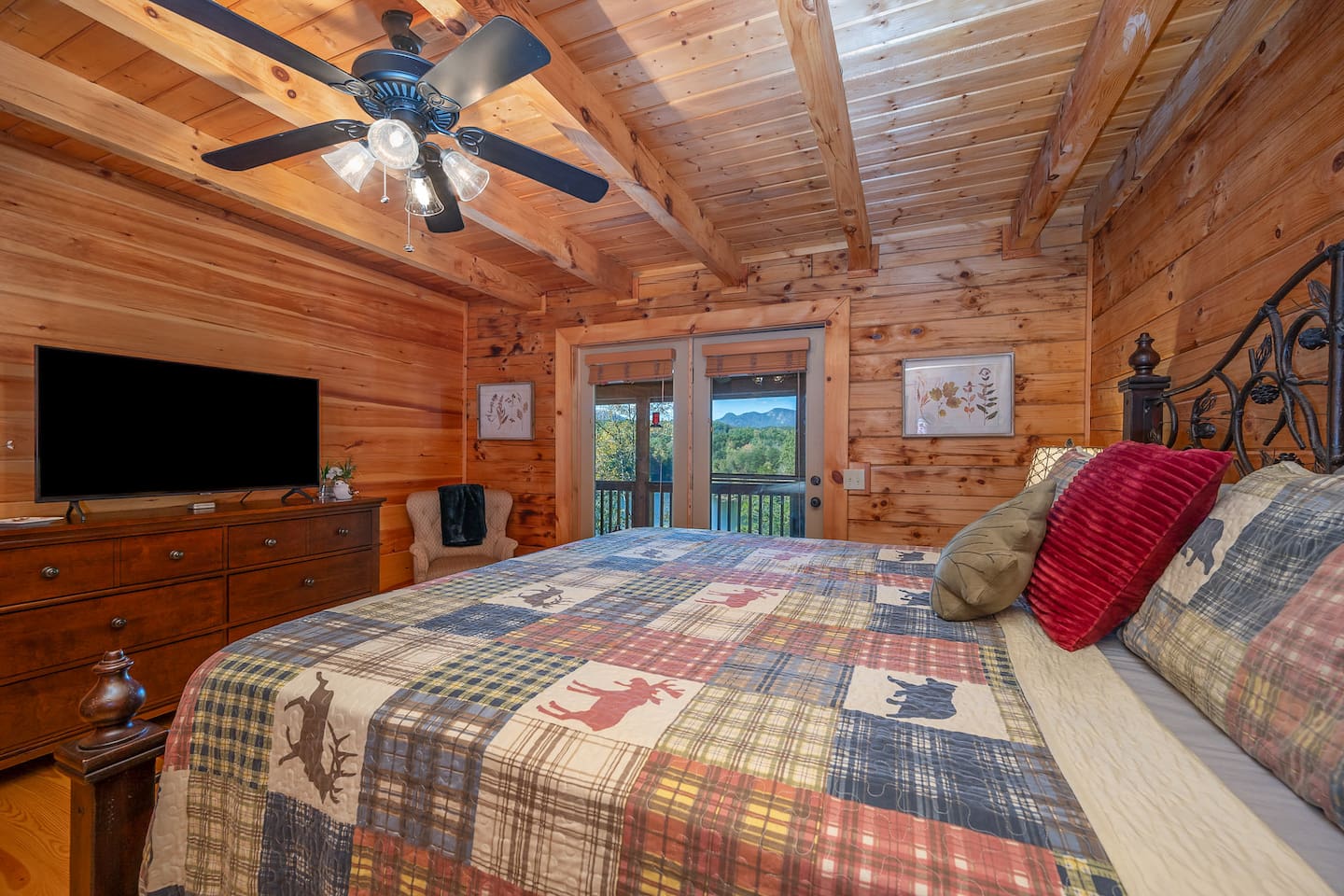 Main bedroom with mountain and lake view