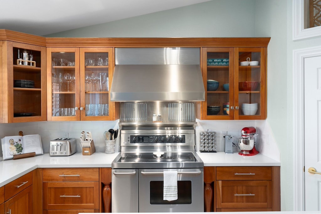 Cabinets stocked with everything needed to feed a family. 