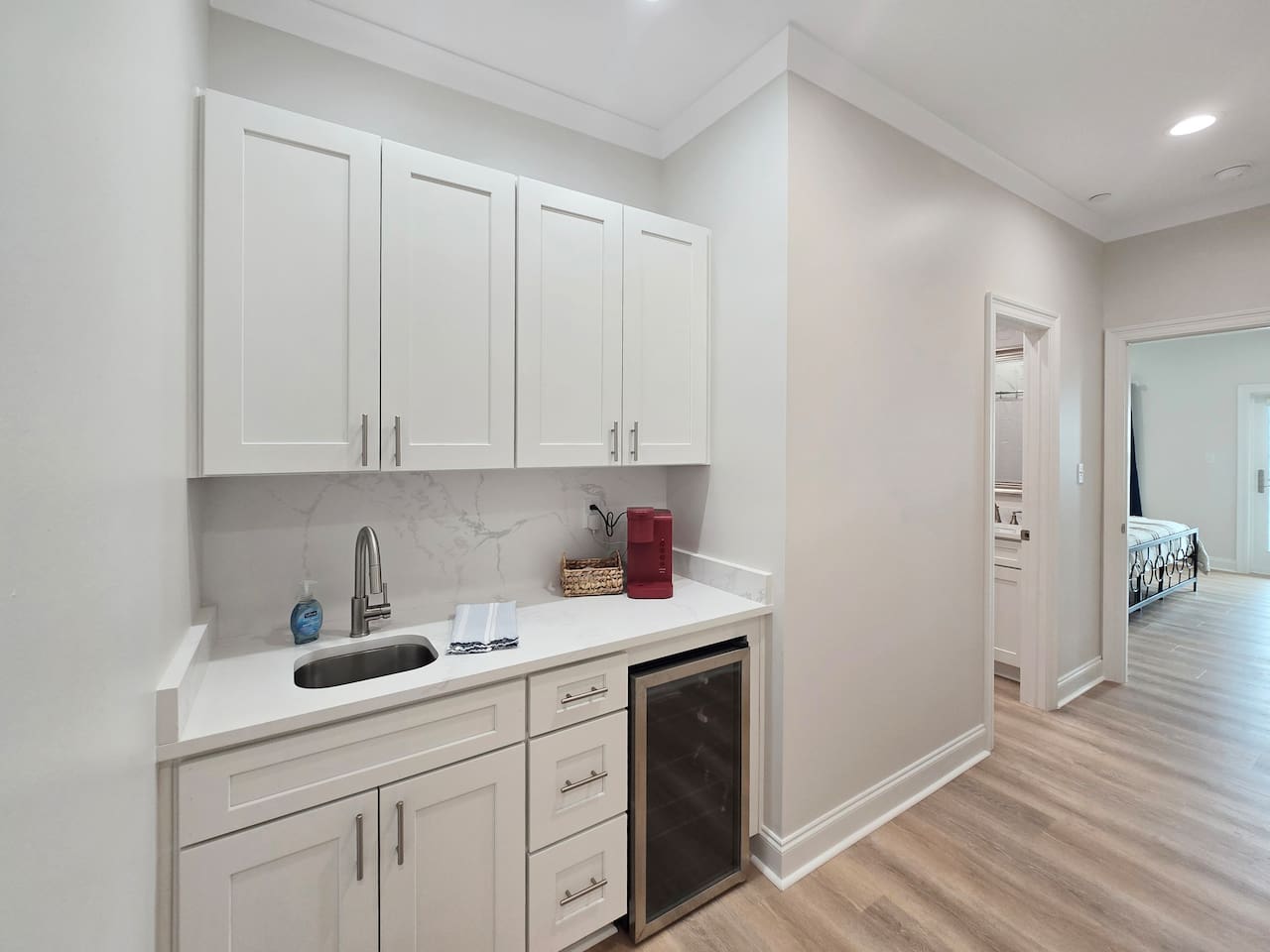 Wine fridge and coffee upstairs