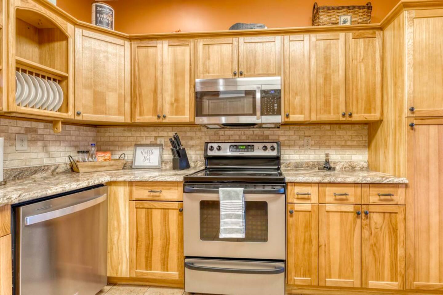 A closer look at the kitchen area.