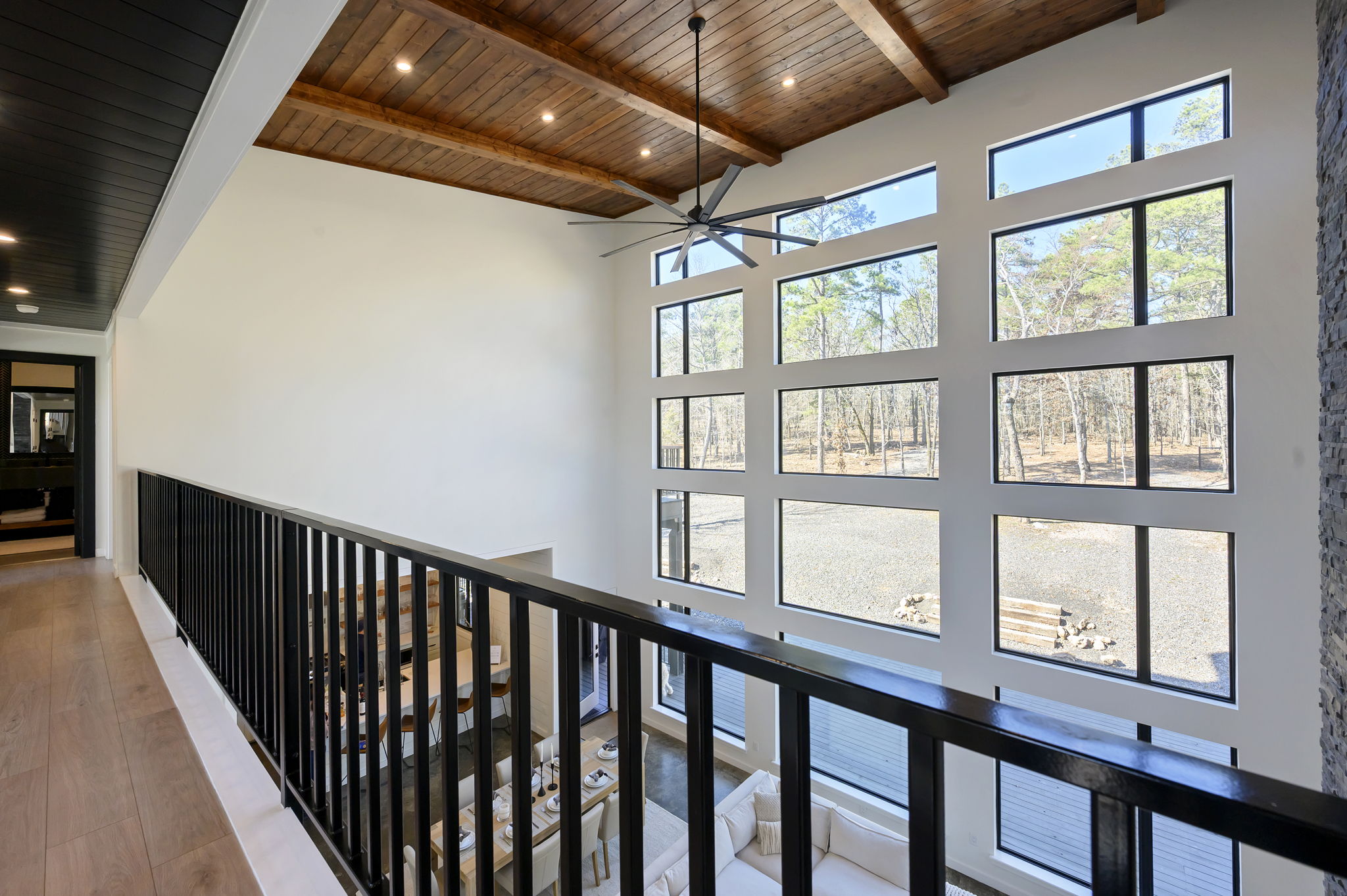 Upstairs 'catwalk' overlooking the main living area.