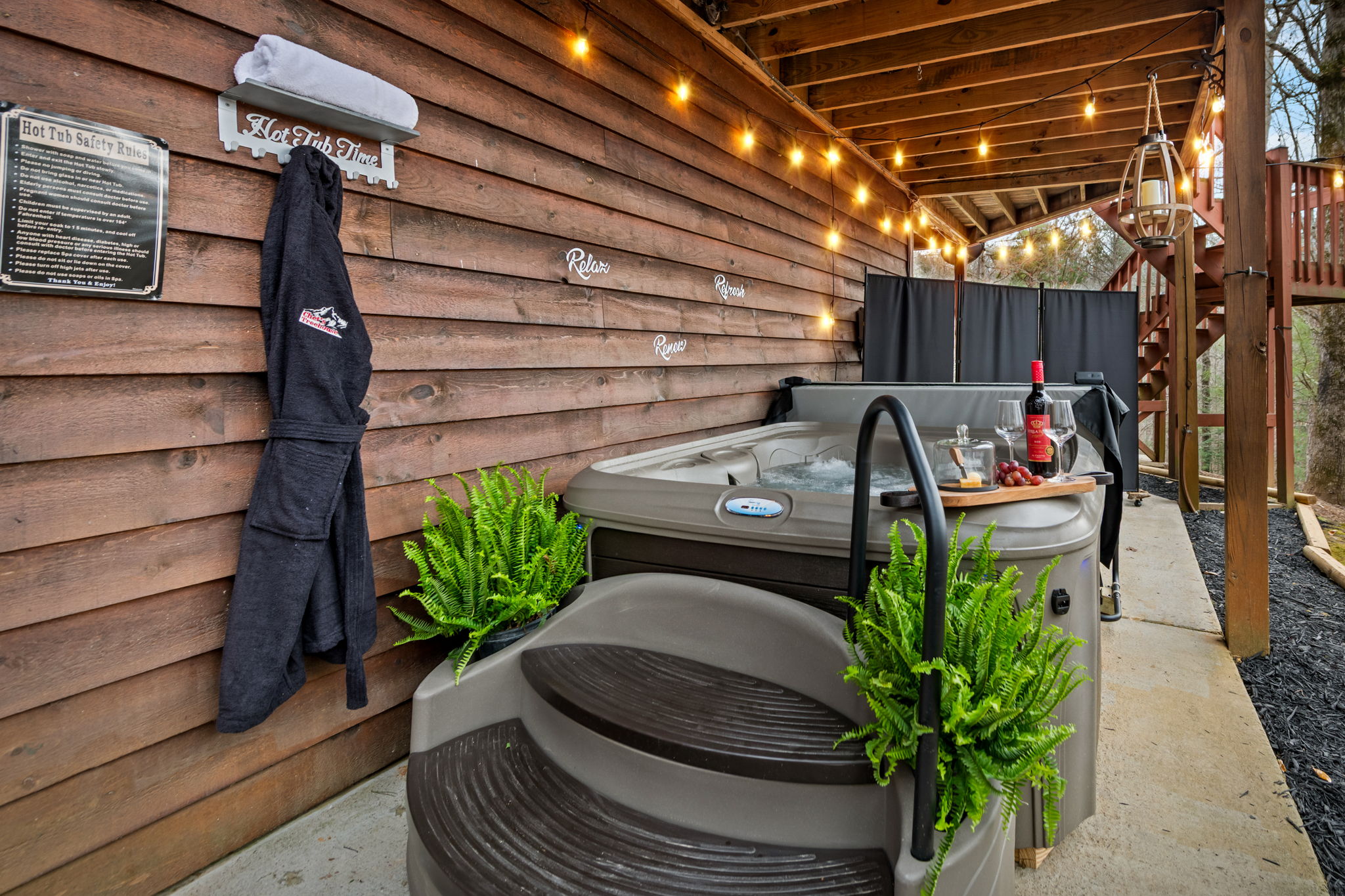 Alternate view of the hot tub showcases its inviting design and relaxing setting from a different angle.