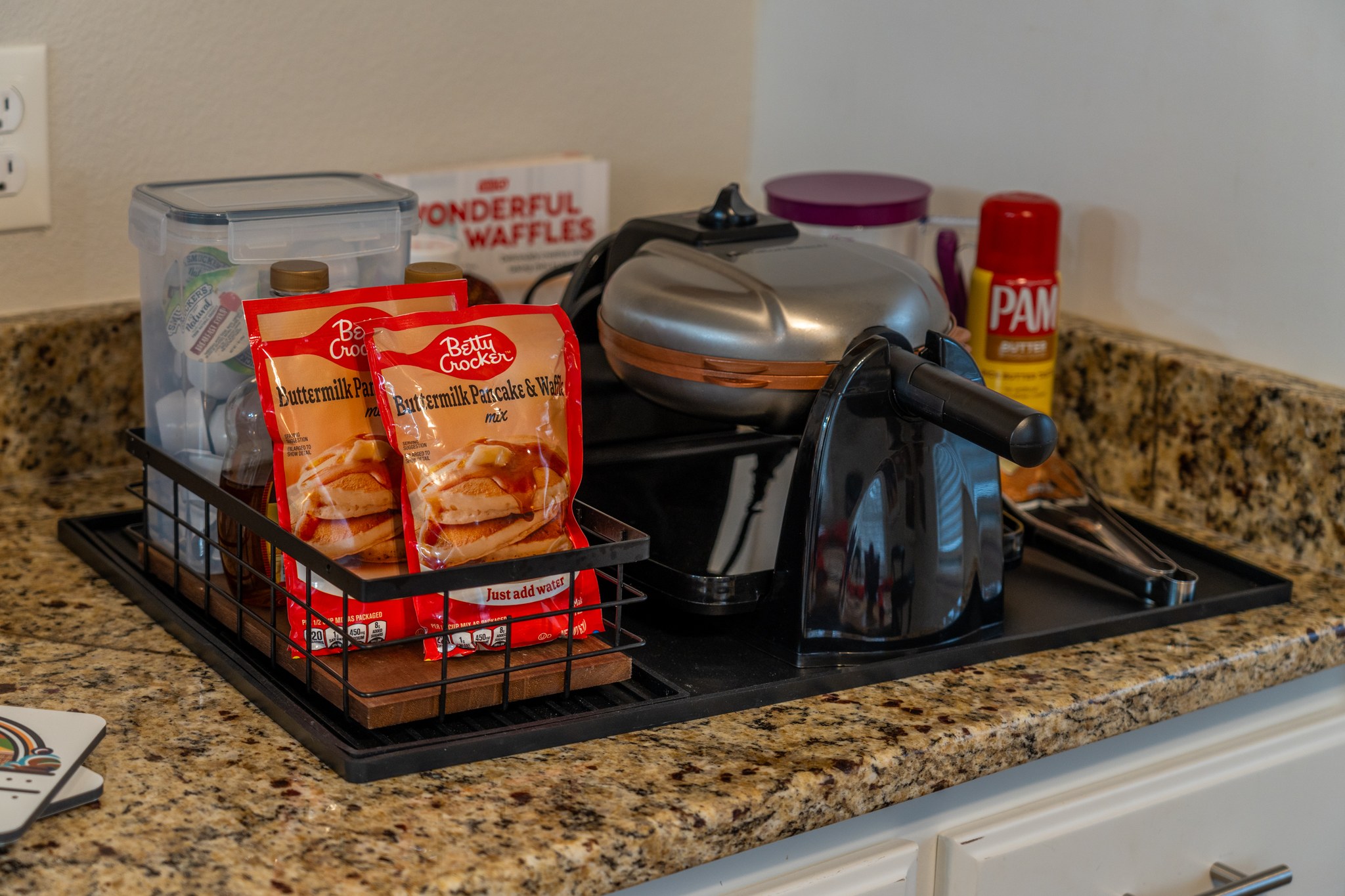 Make waffles the way the kids want them — the waffle bar's stocked and ready before anyone's fully awake.