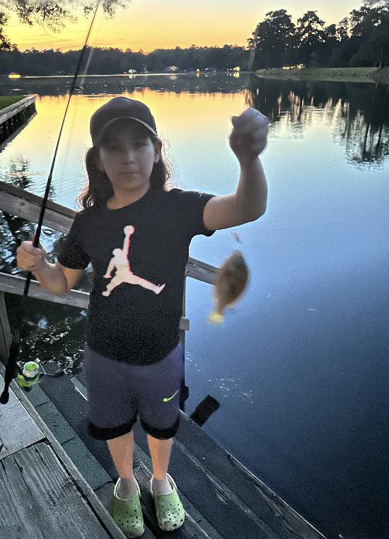 Catching perch on the backyard dock!