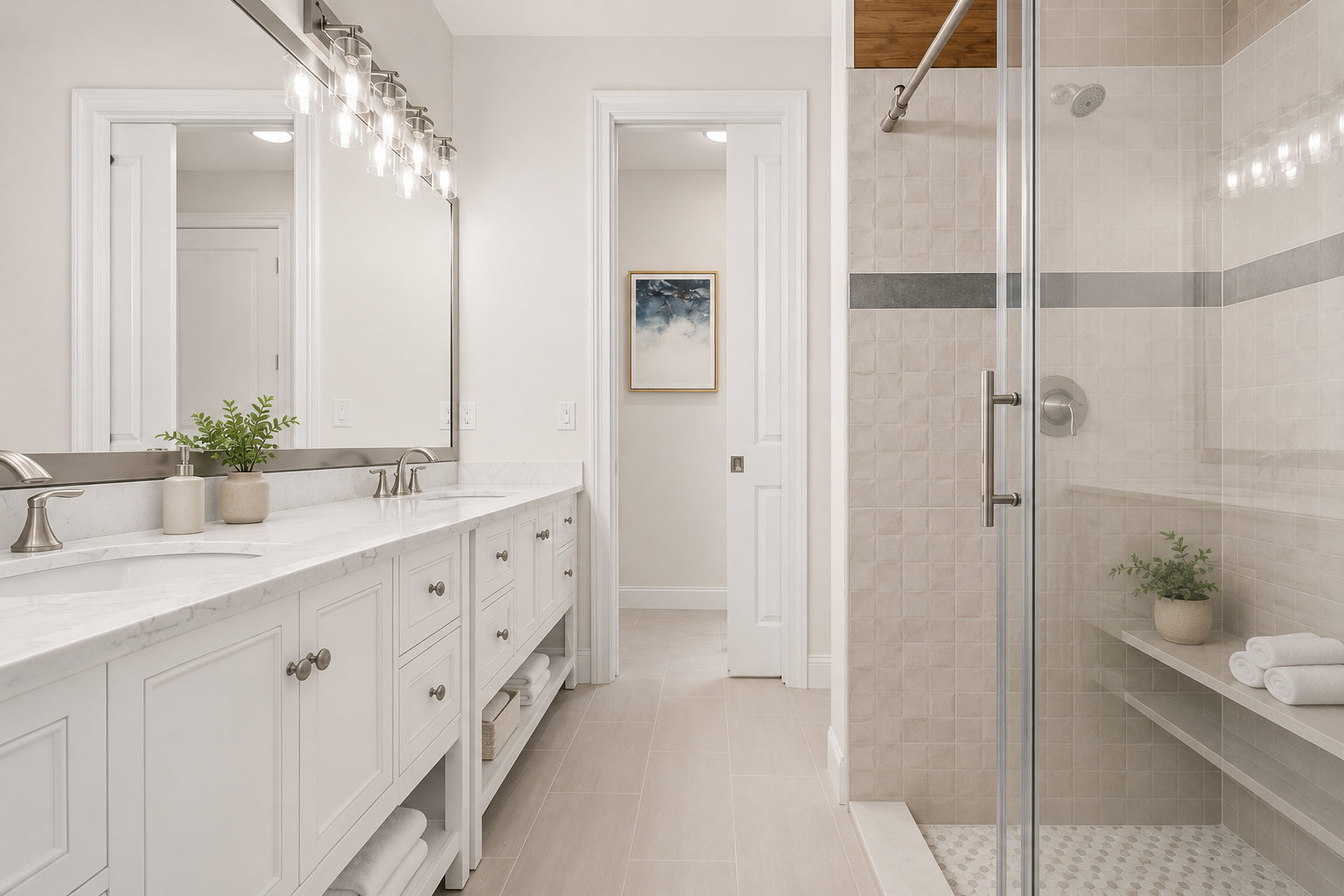Begin and end each day in this spa-like retreat, where dual vanities mean no one waits their turn and the walk-in shower rinses the salt and sand away. Little luxuries like these turn an ordinary morning into a small, restorative family ritual.