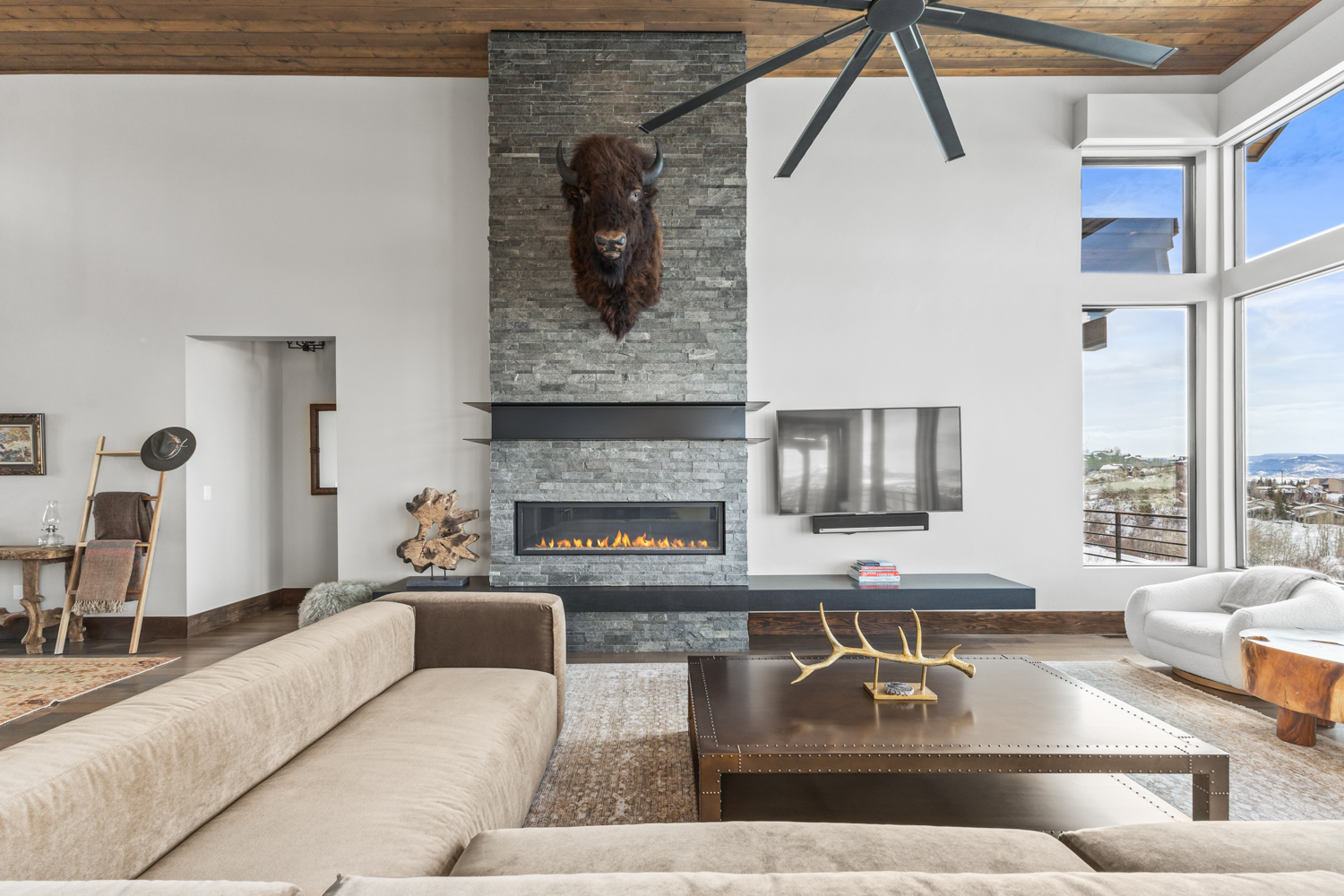 Living Room with HDTV & Electric Fire Place