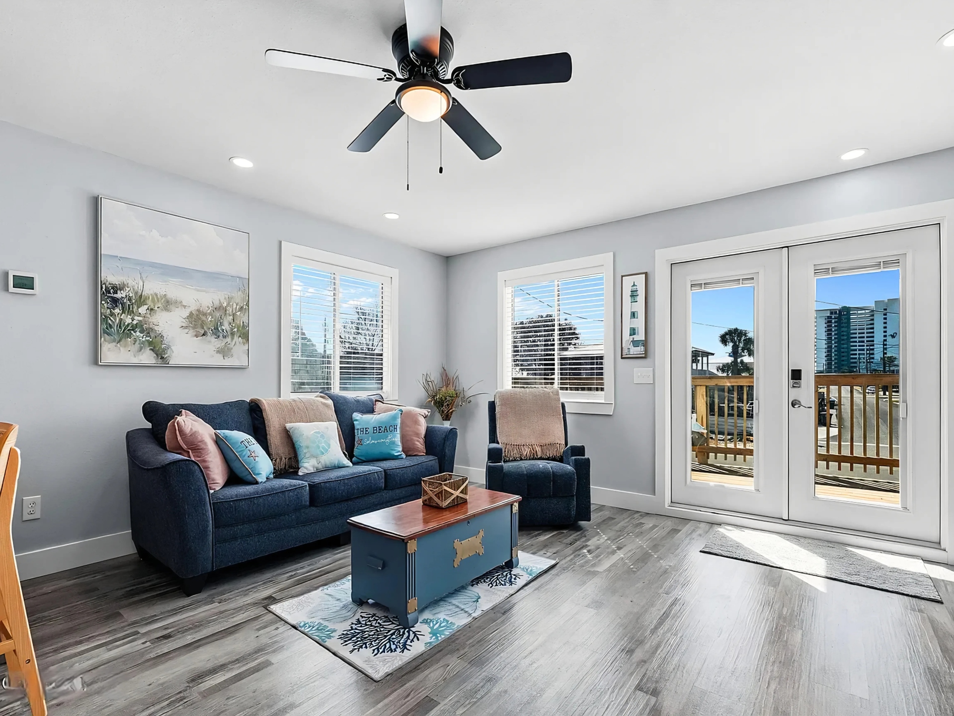 Biltmore Beach Coastal (2nd floor) living area with sofabed and access to the balcony
