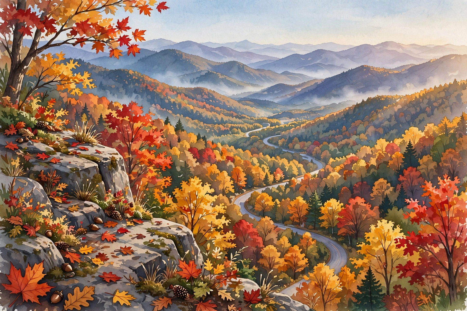 Smoky Mountain overlook in brilliant fall foliage