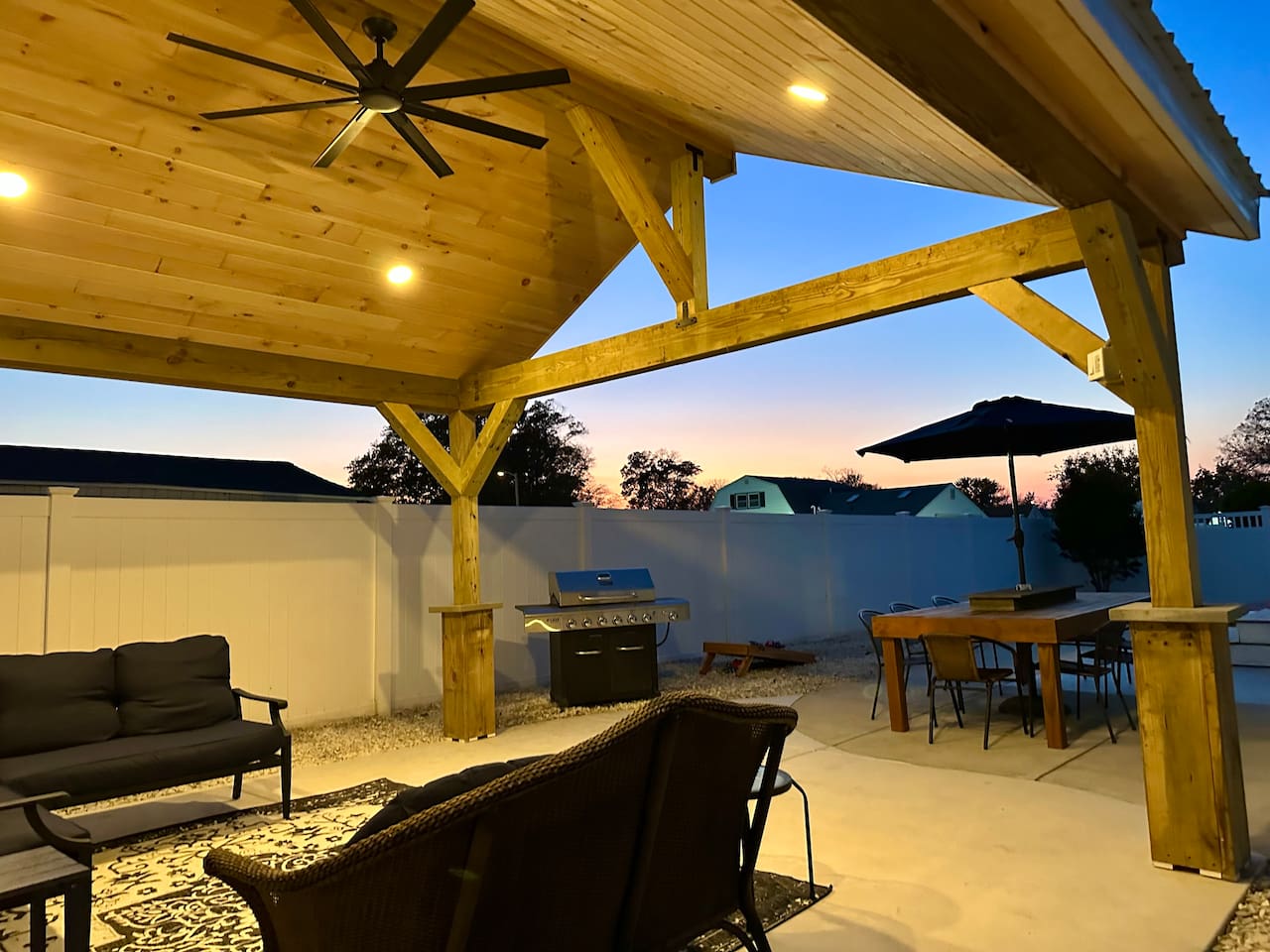 Experience the magic of a coastal twilight from your private pavilion. With warm recessed lighting, a ceiling fan for the breeze, and a professional grill ready for your fresh catch, this is where vacation memories are made.