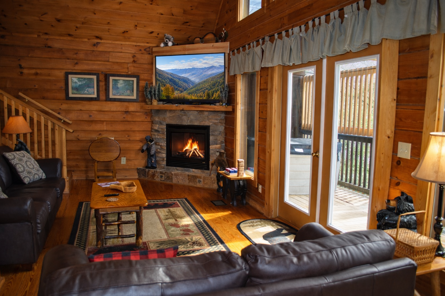 Gas fireplace and smart tv.