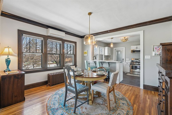 Upper spacious dining room, overlooking kitchen.
