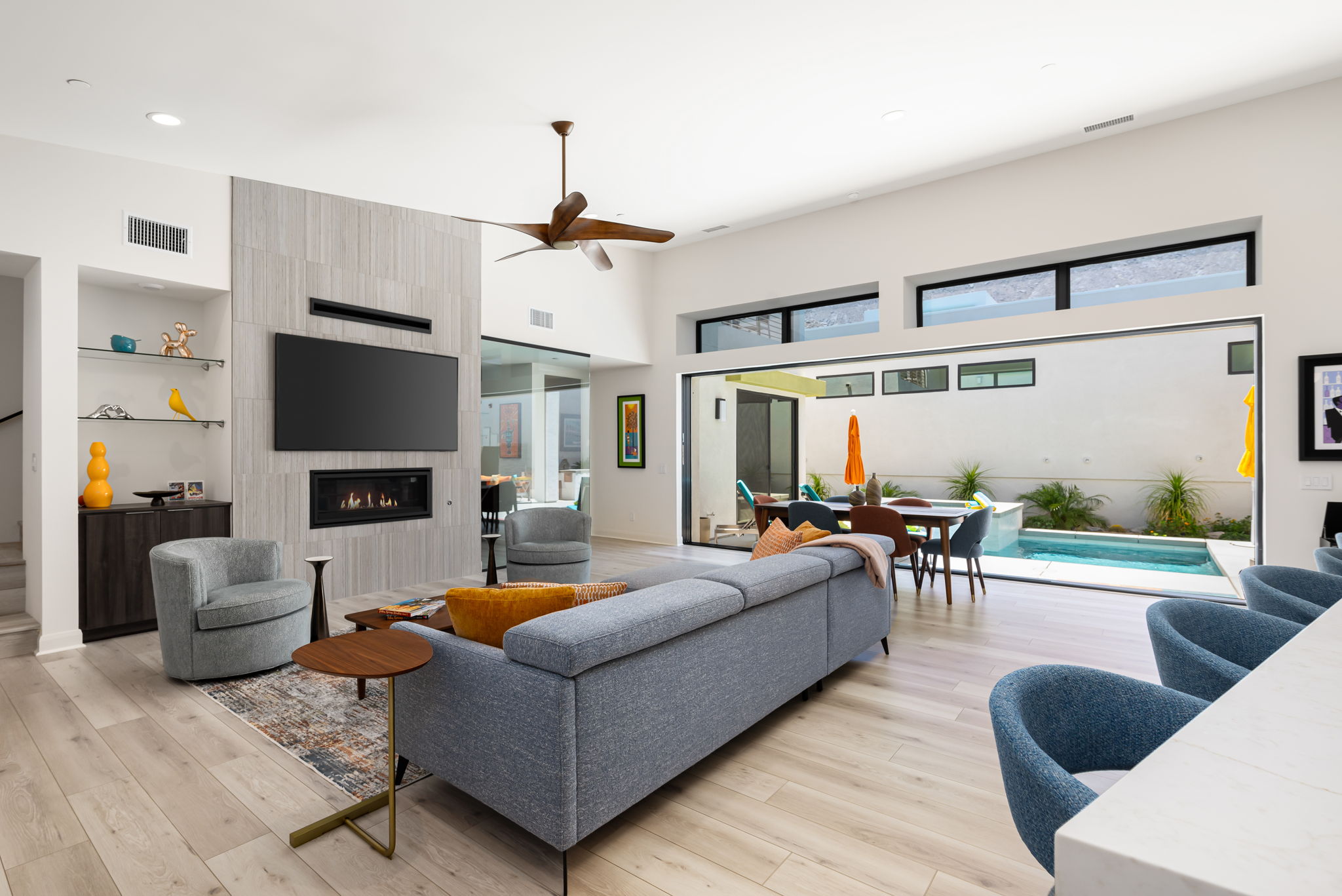 Living Room/Dining Room and Removal Wall Open to Pool Area