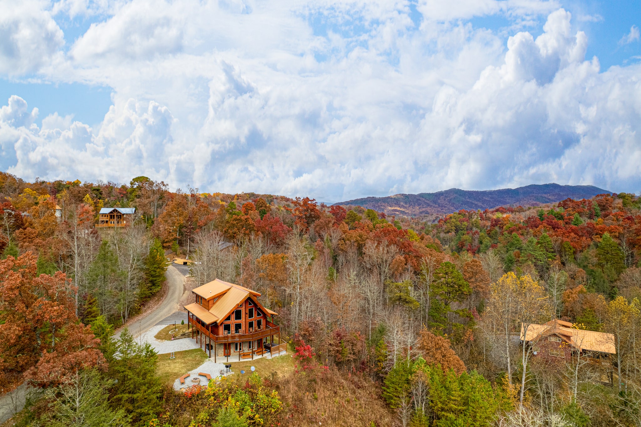 Ridge View Lodge Smoky Mountains Fall earial view
