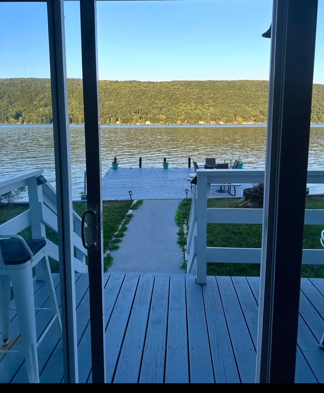 View of the lake and the dock from the house