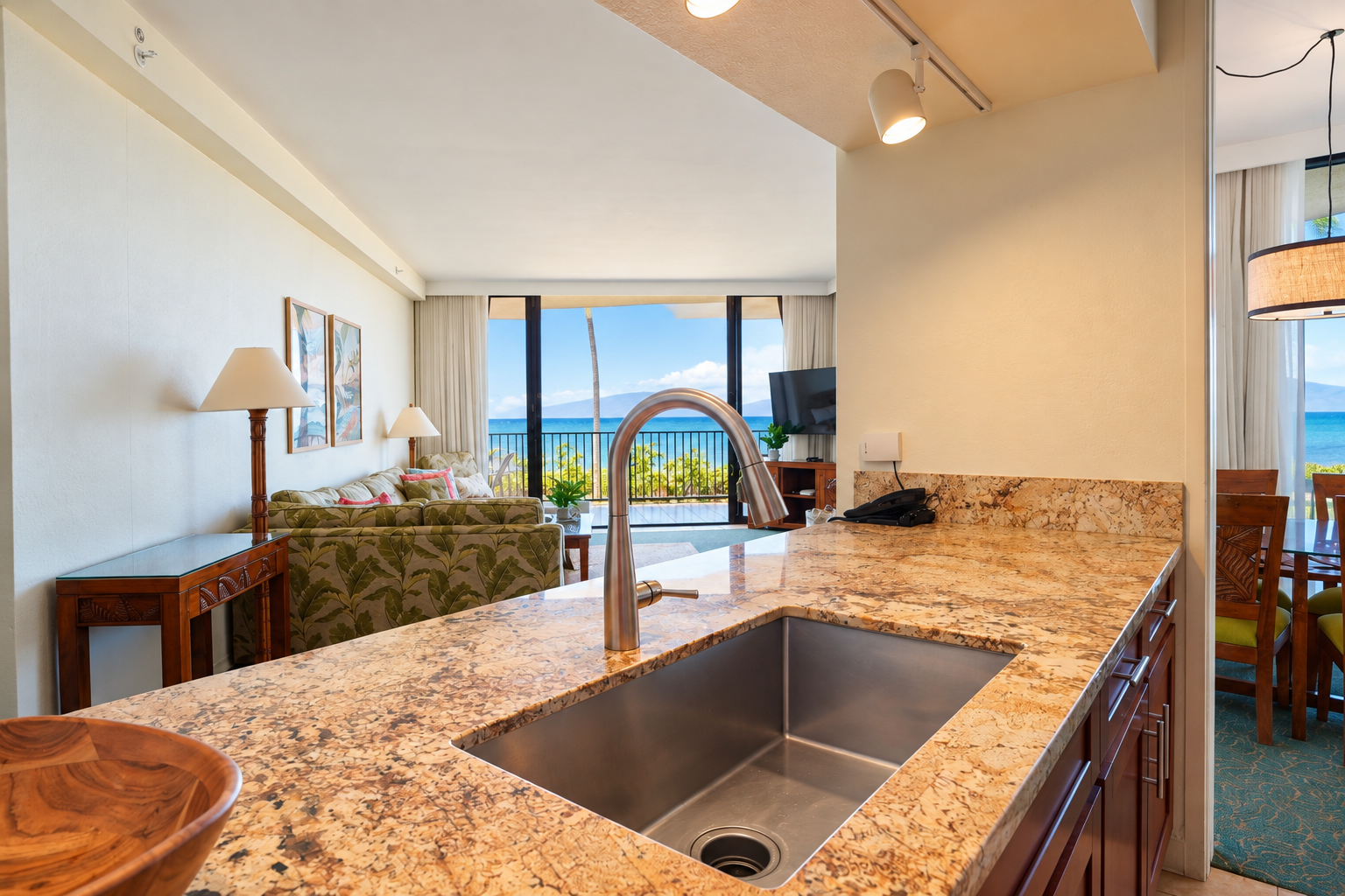 Large open kitchen with plenty of counter space for the chefs of the crew