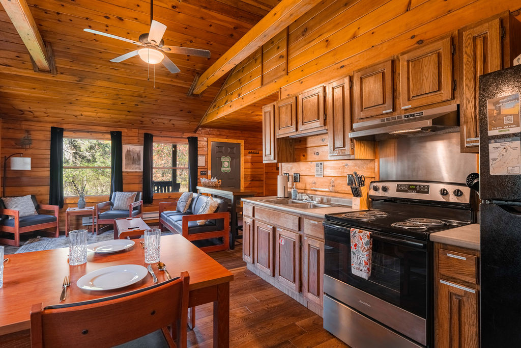 Fully equipped kitchen with full-size appliances, cookware, and a Keurig coffee maker—everything you need to fuel your adventures.