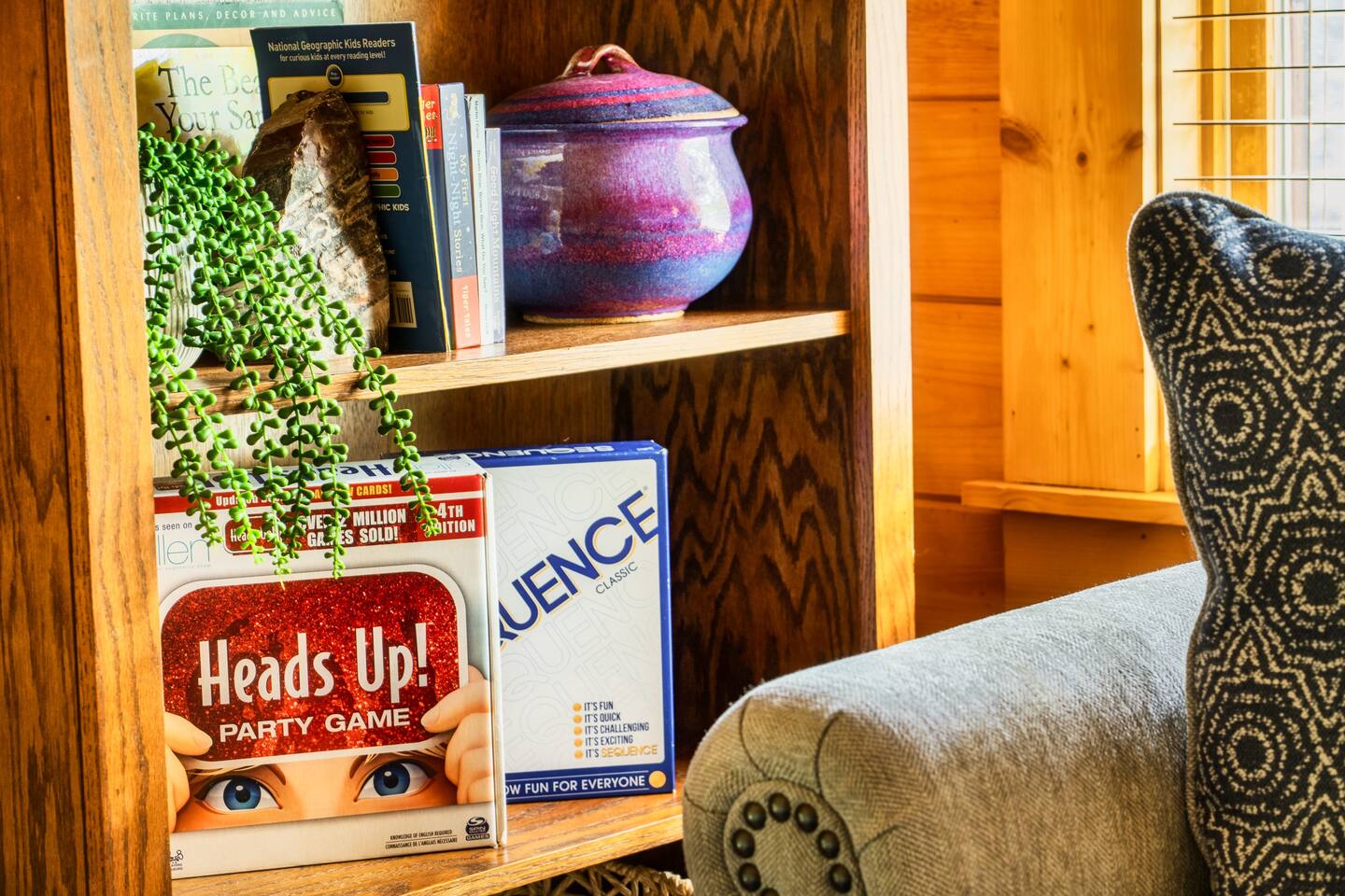 Board games provided at the cabin for family fun!