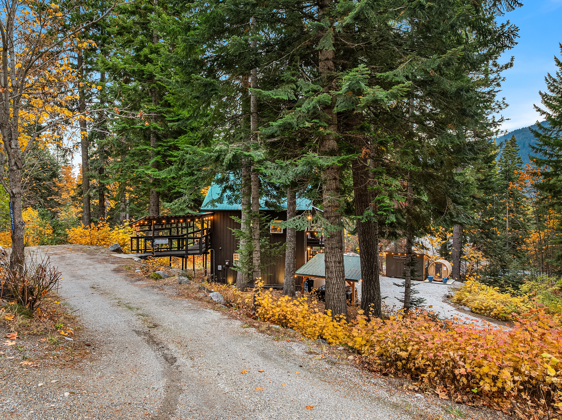 Front view and upper driveway
