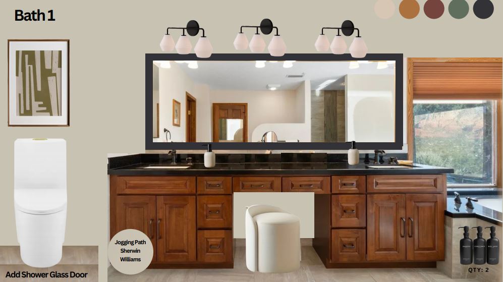 Large ensuite bathroom with dual vanities, soaking tub, and walk-in shower.