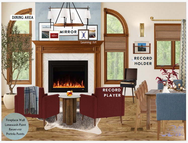 Main room fireplace refreshed into a warm focal point for gathering.