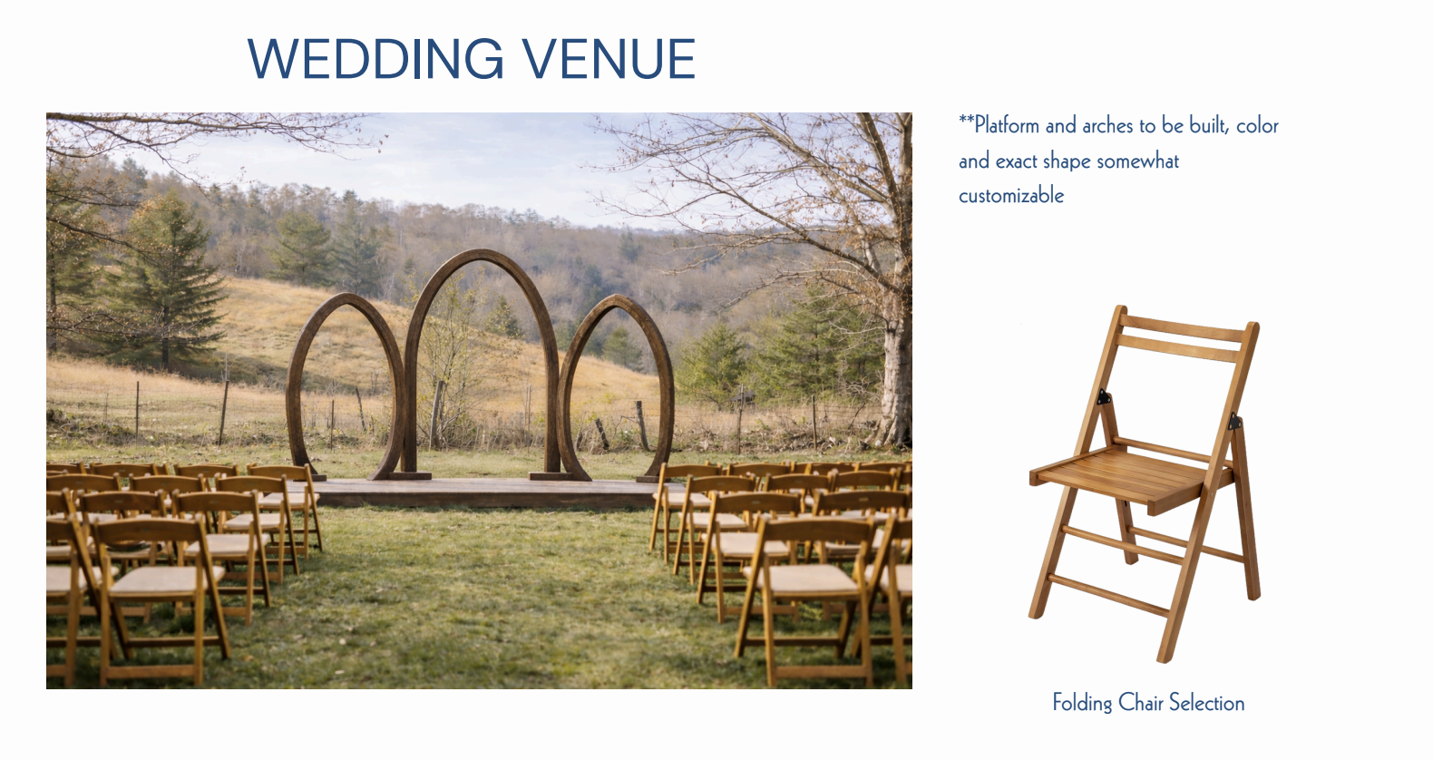 A stunning outdoor wedding venue and event space featuring a customizable arch set against a picturesque forest backdrop. This mountain-view ceremony site includes rows of elegant folding chairs, perfect for intimate destination weddings!