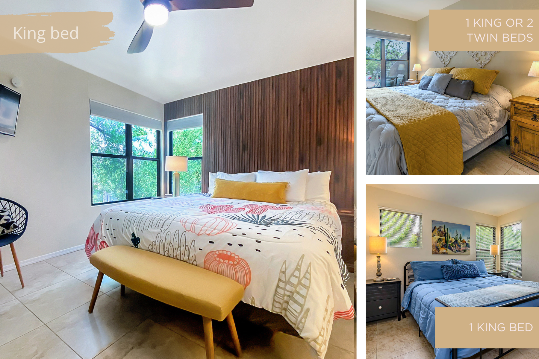 Three king beds in total, offering spacious and comfortable accommodations for a restful night's sleep. Perfect for groups or families!
