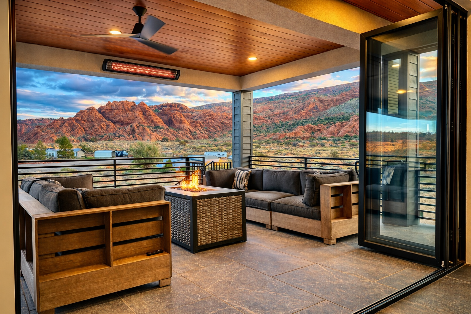 Outdoor Patio with large sliding glass doors
