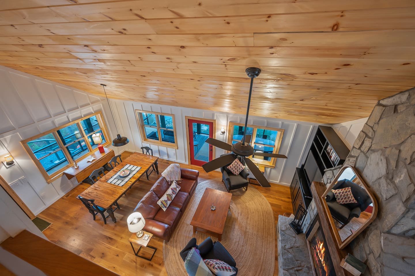 Loft area looking down to the main level of the home