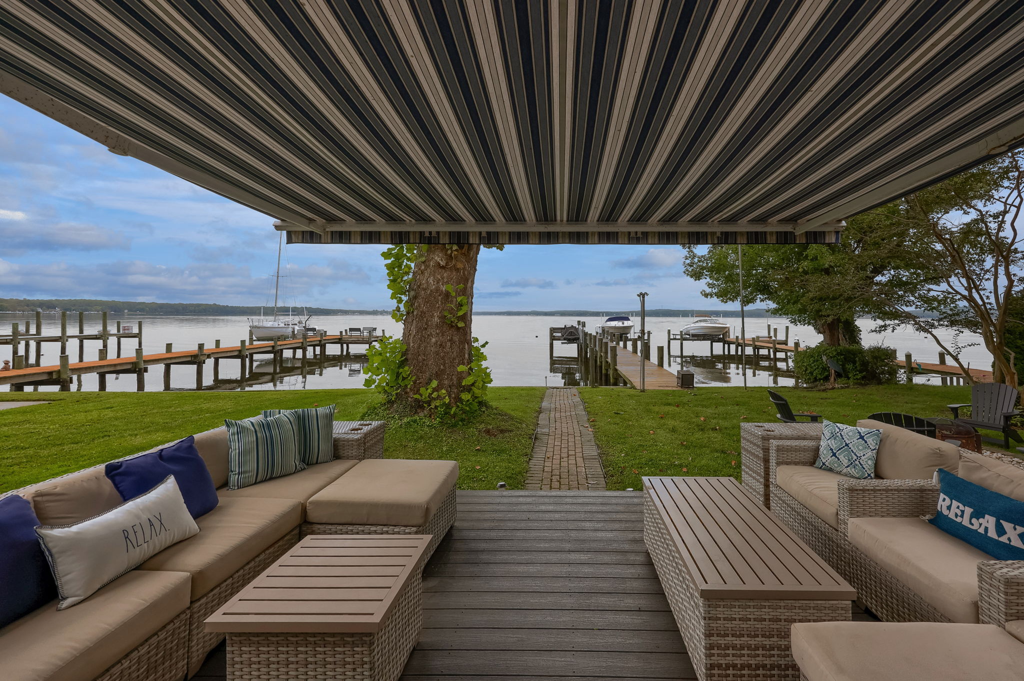 Outdoor deck with optional retractable awning perfect for sunny days. 
